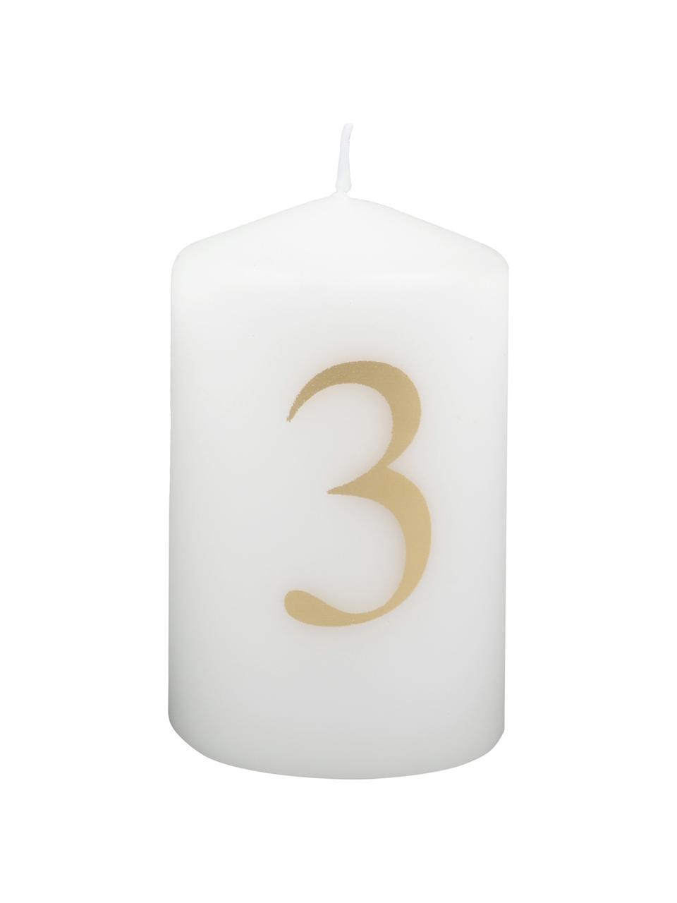 Adventskaarsen Aven H 9 cm, 4 stuks, Paraffinewas, Wit, goudkleurig, Ø 6 cm
