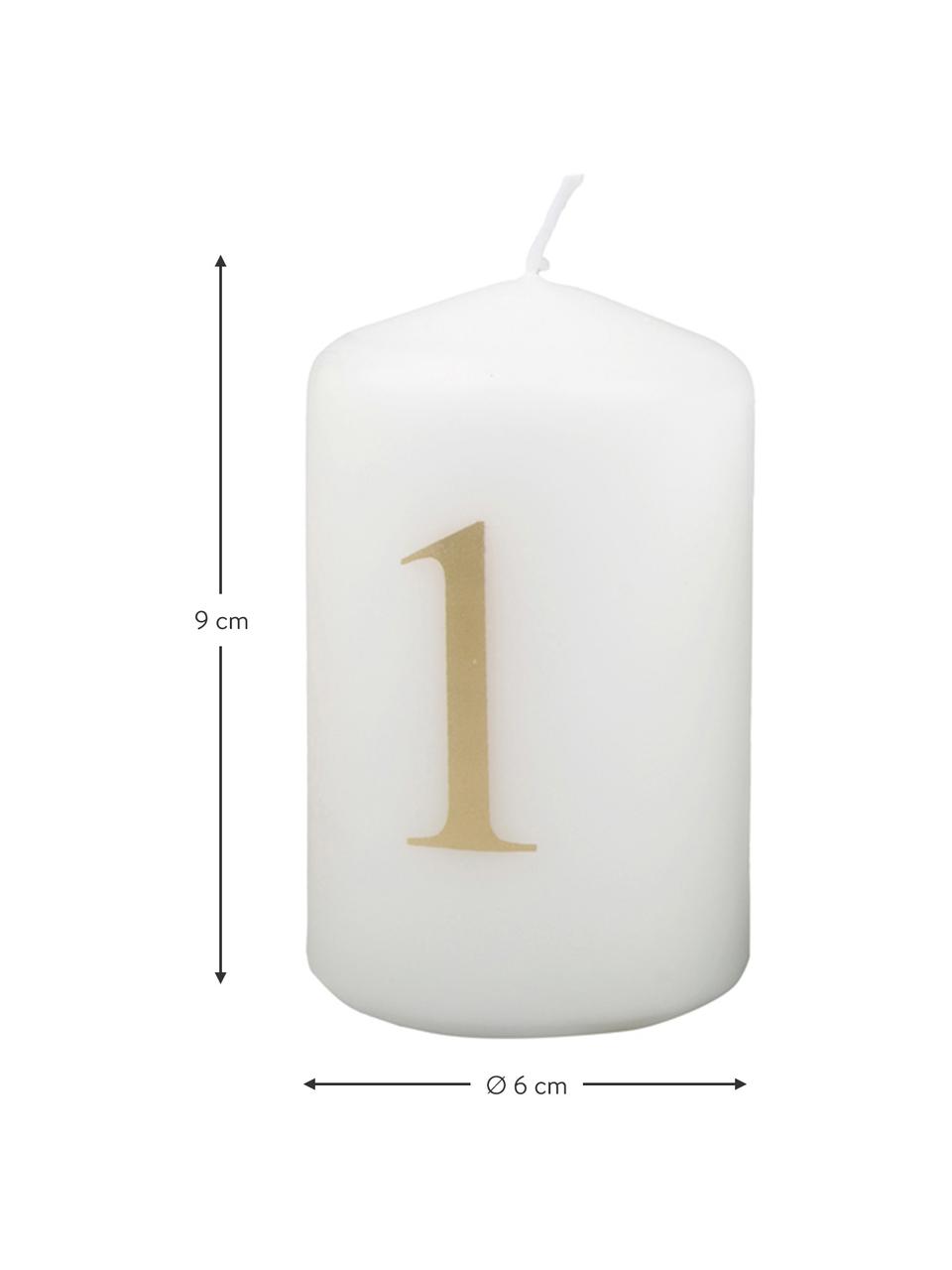 Set 4 candele dell'Avvento Aven, alt. 9 cm, Cera paraffinica, Bianco, dorato, Ø 6 x Alt. 9 cm