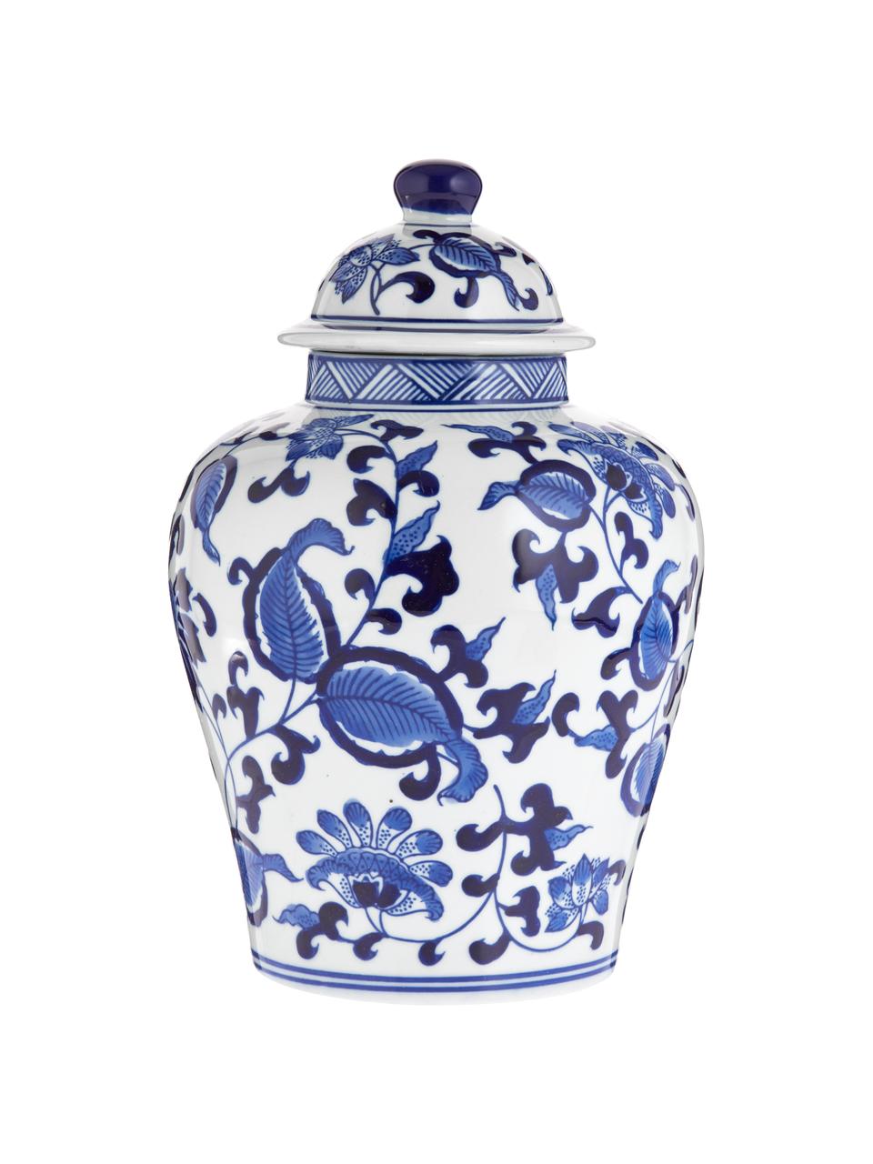 Deckelvase Annabelle aus Porzellan, Porzellan, Weiß, Blau, Ø 16 x H 26 cm