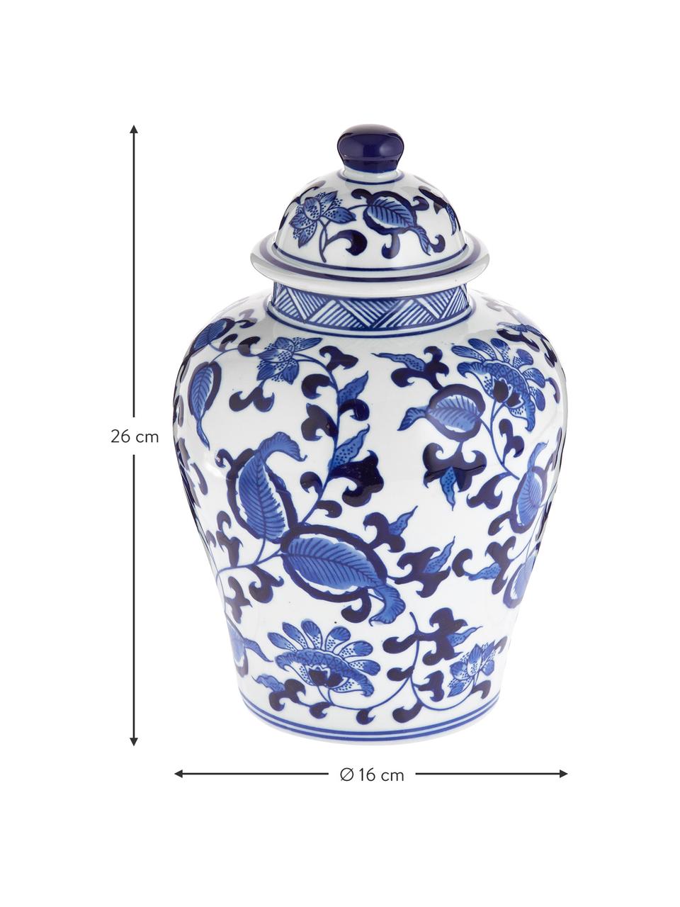 Wazon z porcelany z pokrywką Annabelle, Porcelana, Biały, niebieski, Ø 16 x 26 cm