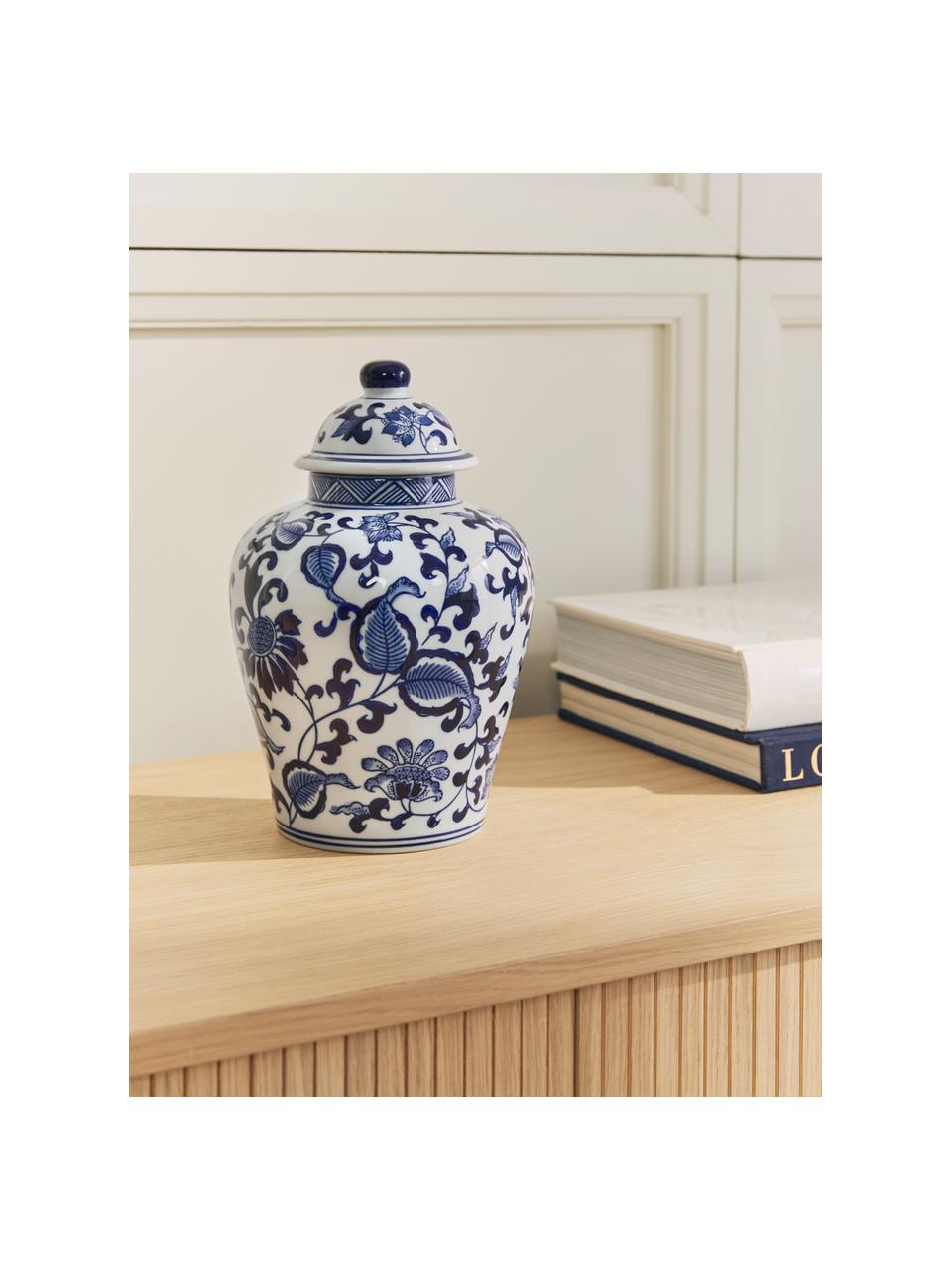 Porcelánová váza s vekom Annabelle, v 26 cm, Porcelán, Biela, modrá, Ø 16 x 26 cm