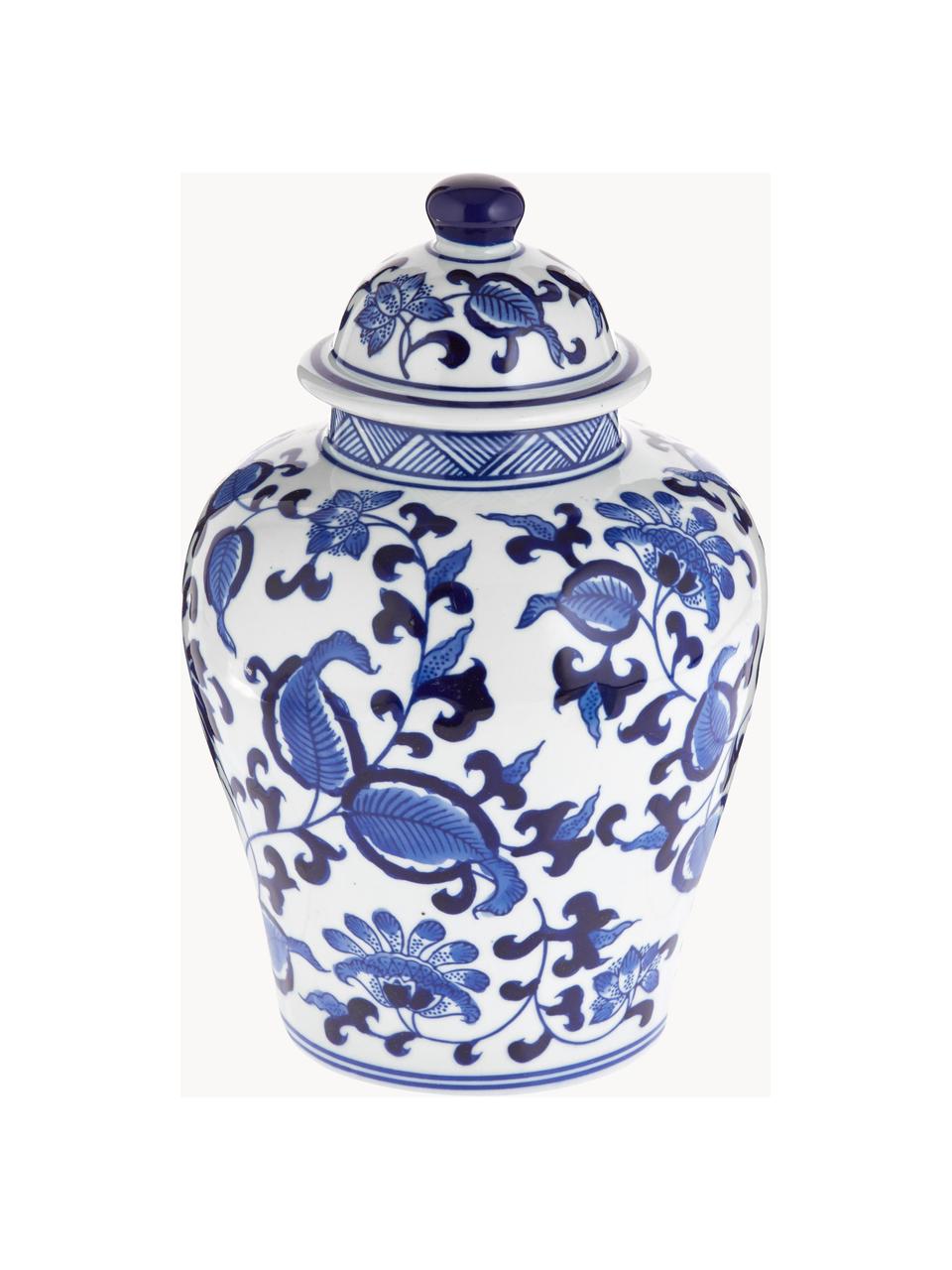 Vaso con coperchio in porcellana Annabelle, alt. 26 cm, Porcellana, Blu, bianco, Ø 16 x Alt. 26 cm