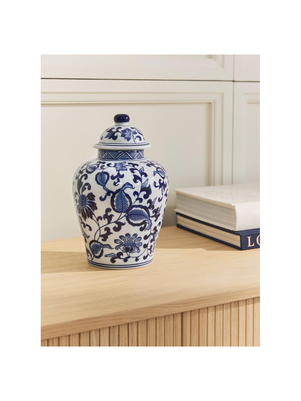 Vase en porcelaine avec couvercle Annabelle, haut. 26 cm, Porcelaine, Bleu, blanc, Ø 16 x haut. 26 cm