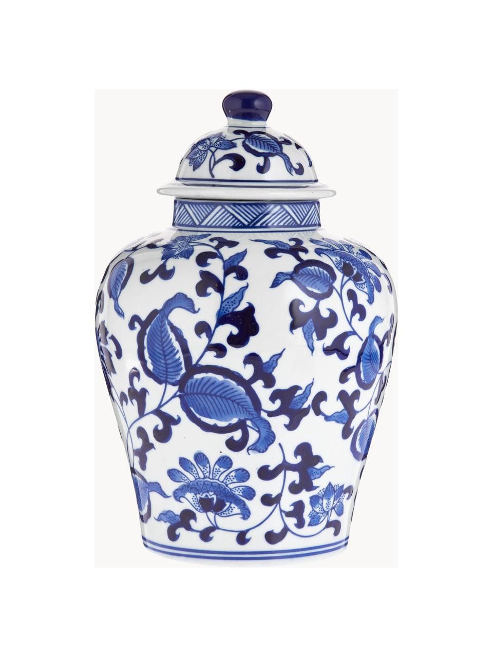 Vase en porcelaine avec couvercle Annabelle, haut. 26 cm, Porcelaine, Bleu, blanc, Ø 16 x haut. 26 cm
