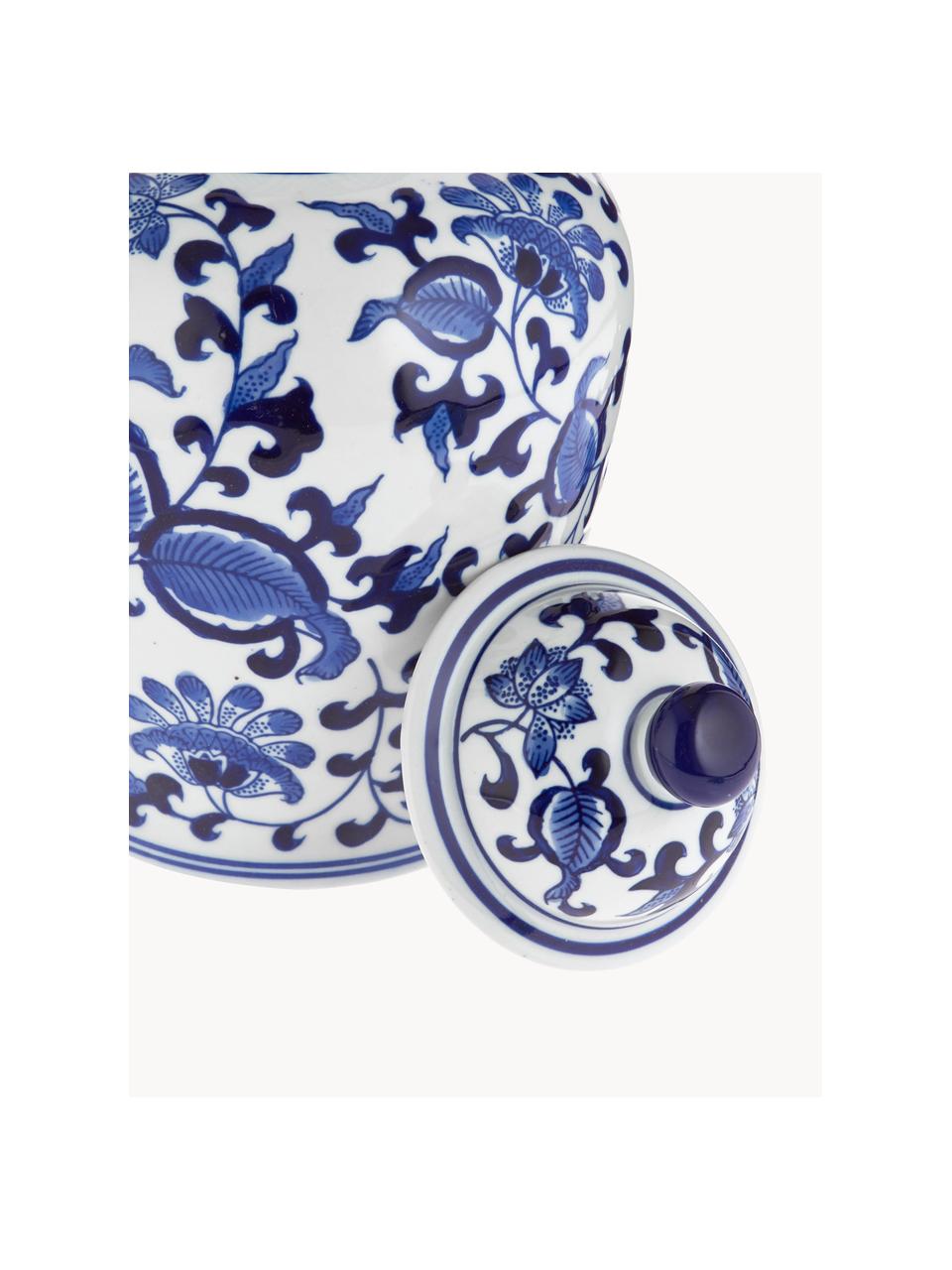Vase en porcelaine avec couvercle Annabelle, haut. 26 cm, Porcelaine, Bleu, blanc, Ø 16 x haut. 26 cm