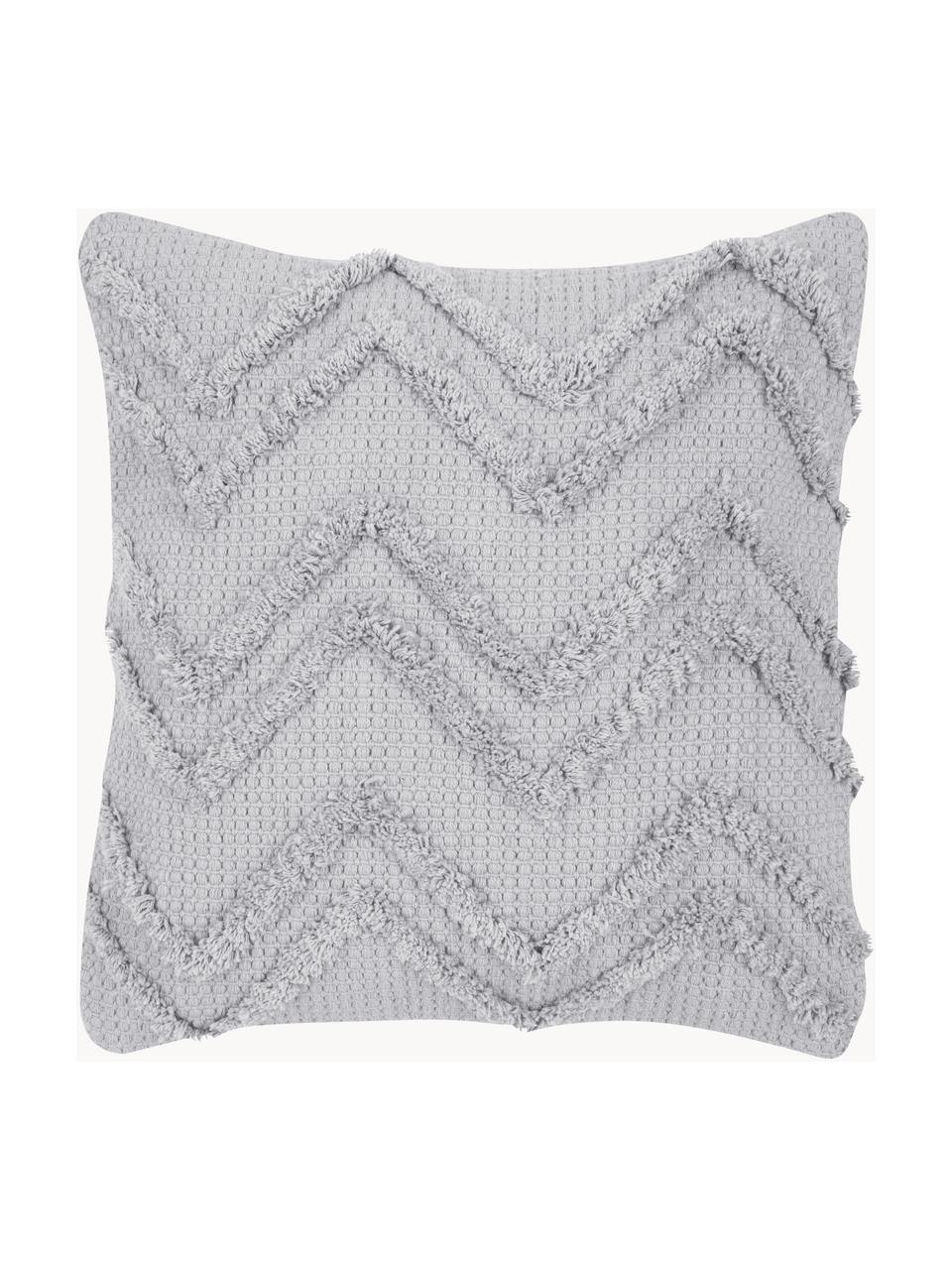 Copricuscino con motivo trapuntato a zigzag Akesha, 100% cotone, Grigio chiaro, Larg. 45 x Lung. 45 cm