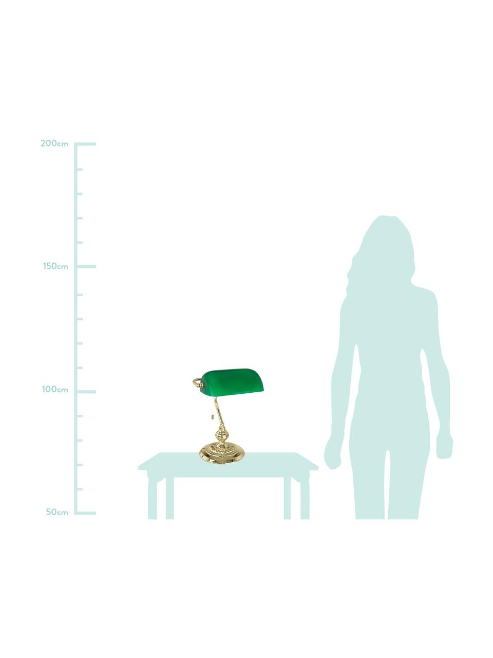 Schreibtischlampe Banker, Lampenschirm: Glas, Lampenfuß: Stahl, beschichtet, Grün, Goldfarben, 25 x 39 cm