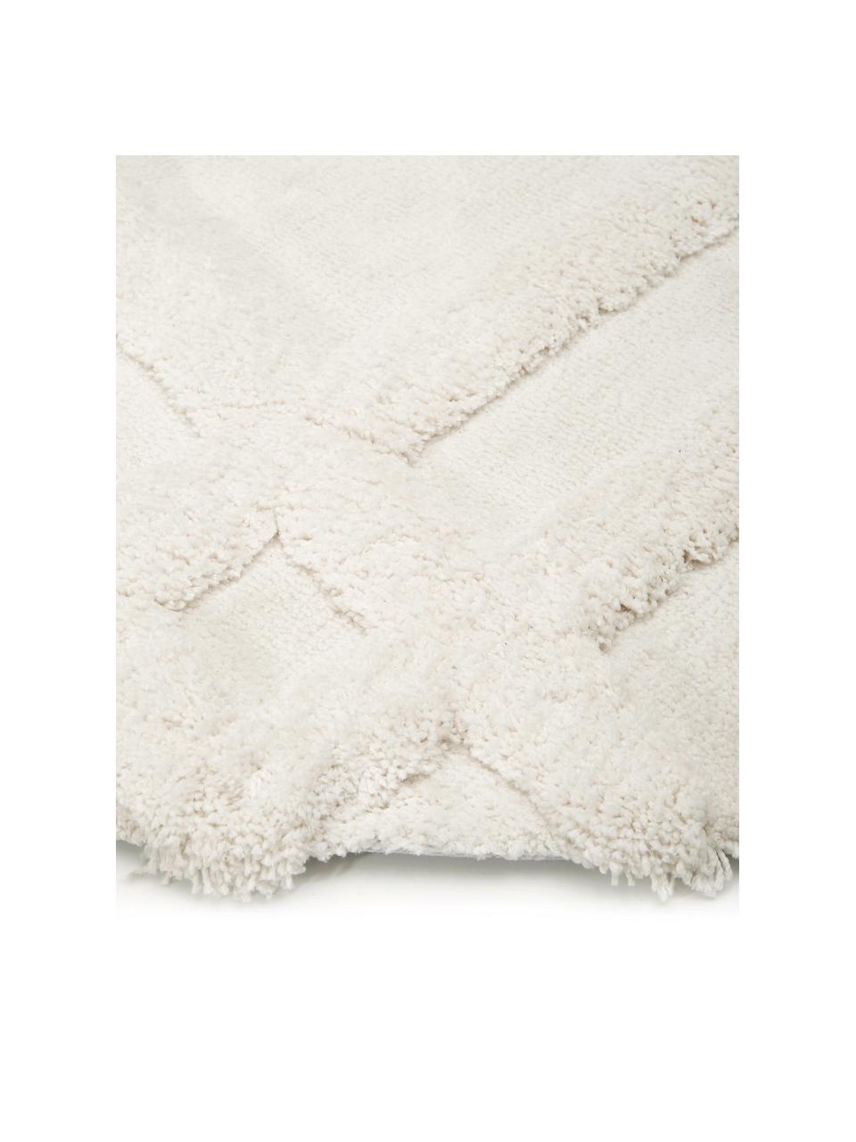 Alfombra redonda de pelo largo texturizada Magda, Parte superior: microfibra (100% poliéste, Reverso: 55% poliéster, 45% algodó, Blanco crema, Ø 120 cm (Tamaño S)
