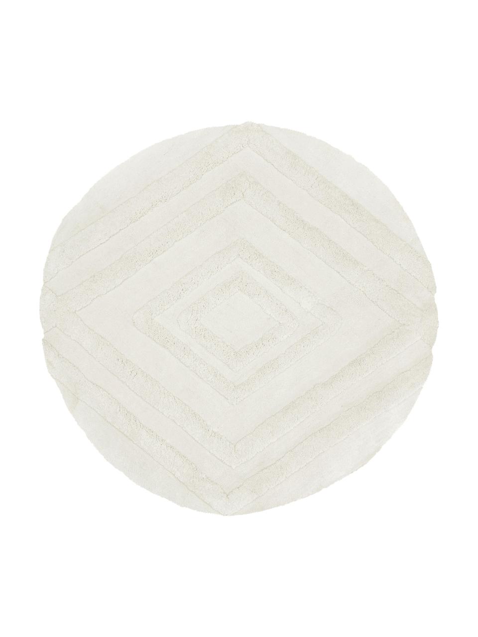 Alfombra redonda de pelo largo texturizada Magda, Parte superior: microfibra (100% poliéste, Reverso: 55% poliéster, 45% algodó, Blanco crema, Ø 120 cm (Tamaño S)