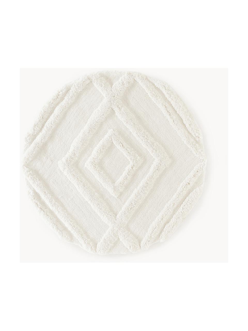 Tappeto rotondo soffice a pelo lungo con struttura in rilievo Magda, Retro: 55% poliestere, 45% coton, Bianco crema, Ø 120 cm (taglia S)