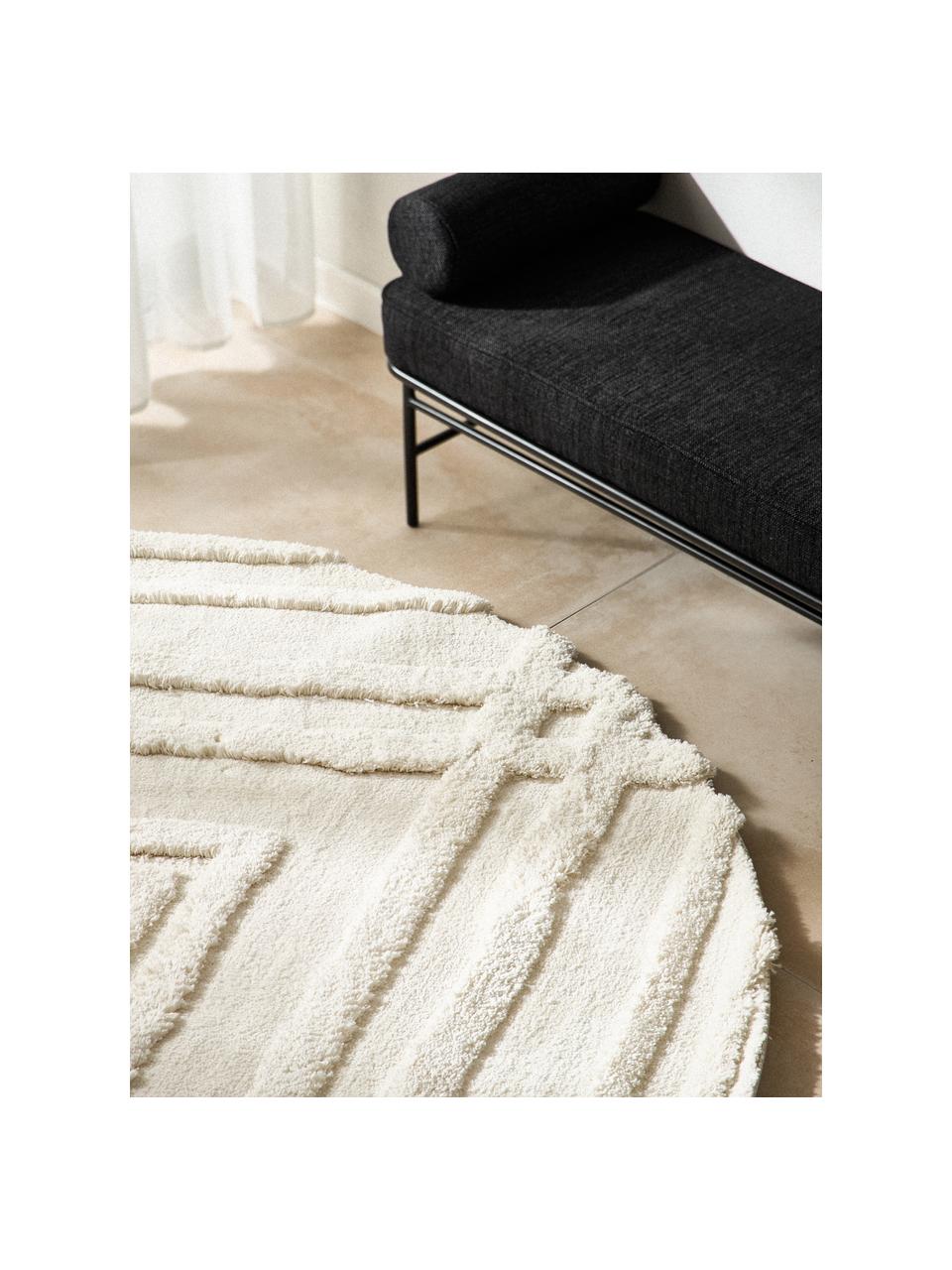 Tapis rond shaggy moelleux texturé Magda, Blanc crème, Ø 120 cm (taille M)