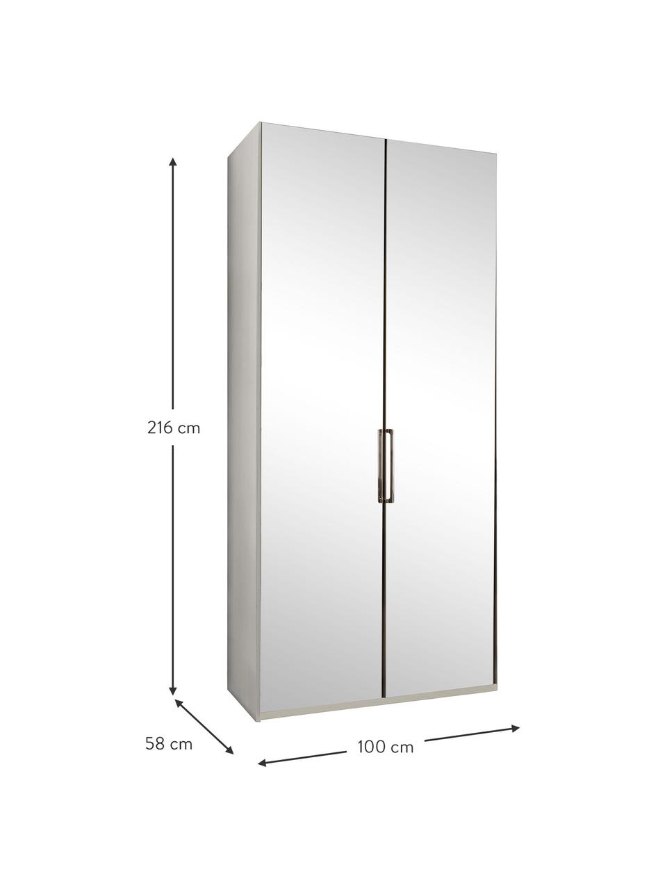 Šatníková skriňa so zrkadlovými dverami Monaco, 2-dverová, Biela, so zrkadlovými dverami, Š 100 x V 216 cm