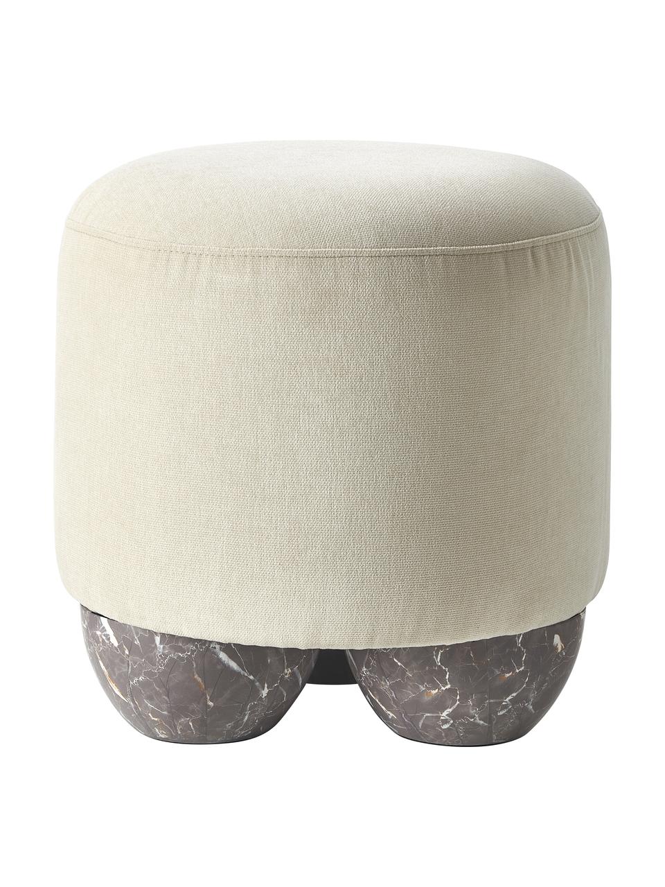 Tabouret rembourré Lino, Tissu blanc crème, Ø 46 x haut. 45 cm