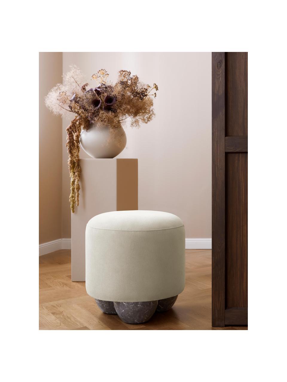 Pouf Lino, Tissu blanc cassé, Ø 46 x haut. 45 cm