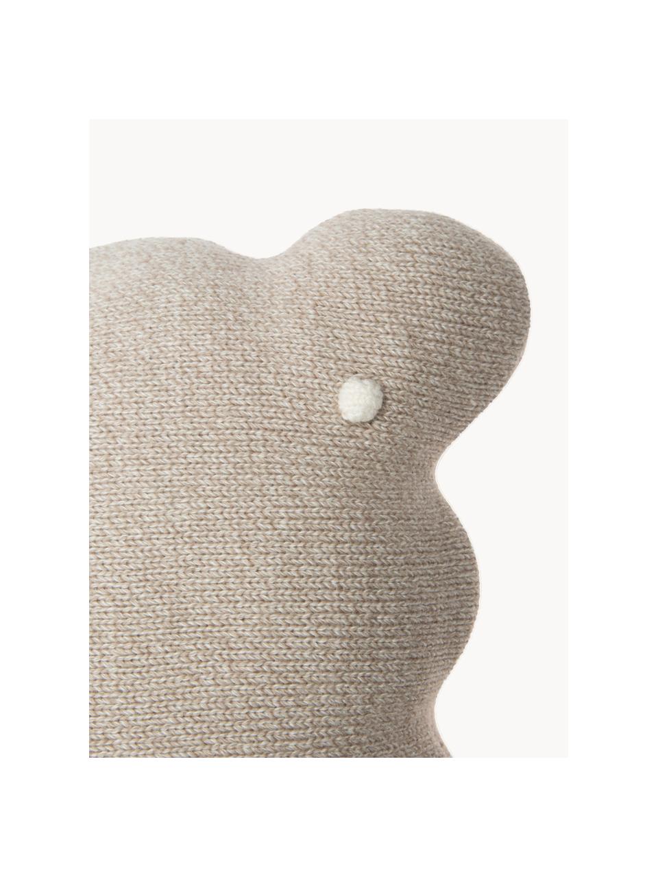 Coussin douillet en coton brodé à la main Biscuit, Taupe, blanc cassé, larg. 25 x long. 35 cm
