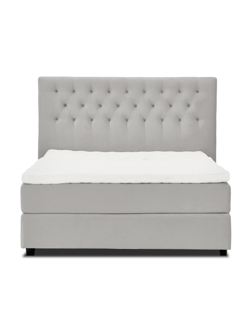 Lit à sommier tapissier en velours Premium Phoebe, Velours gris, 140 x 200 cm, indice de fermeté 3