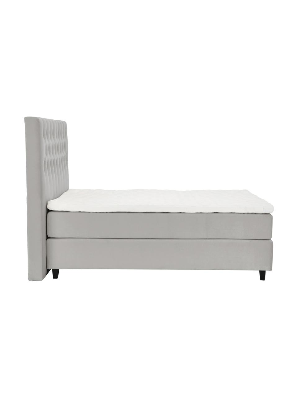 Lit à sommier tapissier en velours Premium Phoebe, Velours gris, 140 x 200 cm, indice de fermeté 3