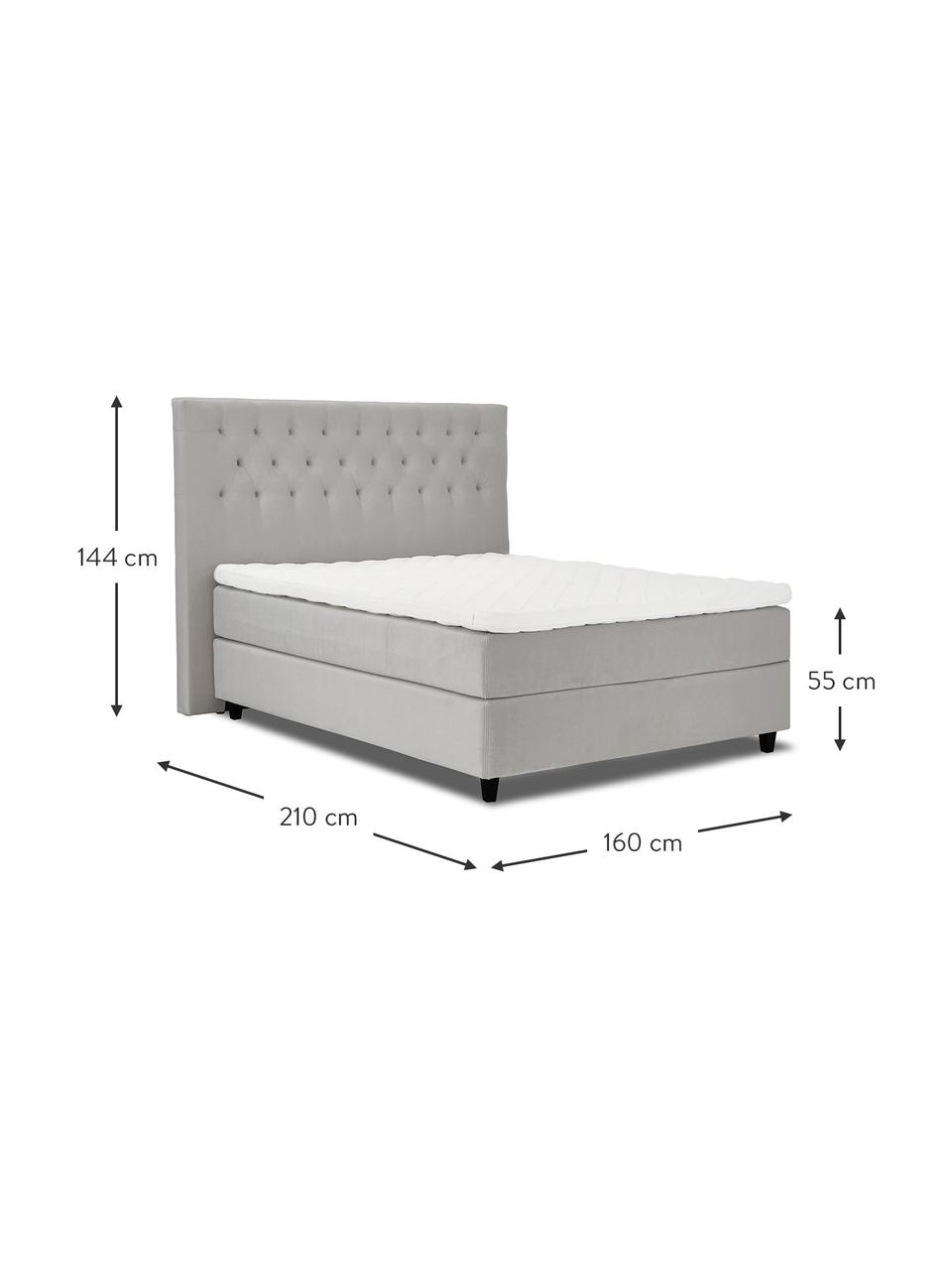 Premium sametová kontinentální postel Phoebe, Šedá, Š 140 cm, D 200 cm, stupeň tvrdosti 3