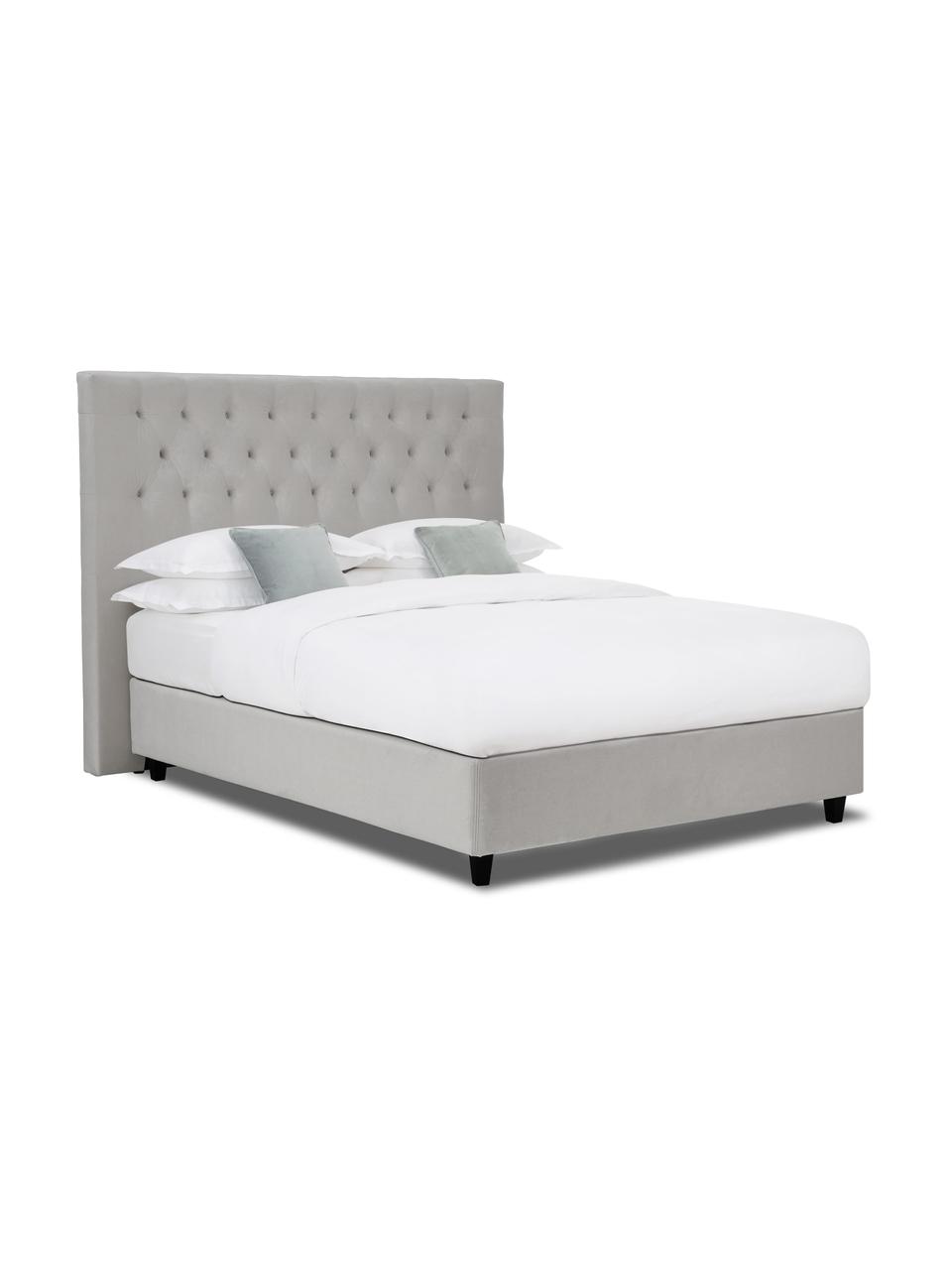 Lit à sommier tapissier en velours Premium Phoebe, Velours gris, 140 x 200 cm, indice de fermeté 3