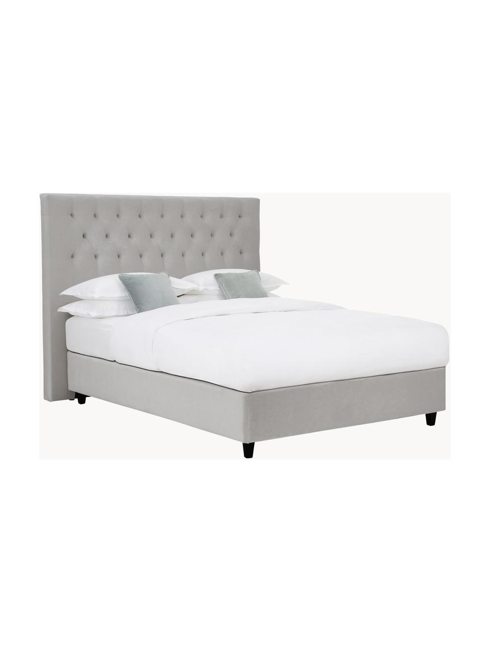 Letto boxspring premium in velluto Phoebe, Materasso: nucleo a 5 zone di molle , Piedini: legno massiccio di betull, Velluto grigio, Larg. 200 x lung. 200 cm, grado di durezza H3