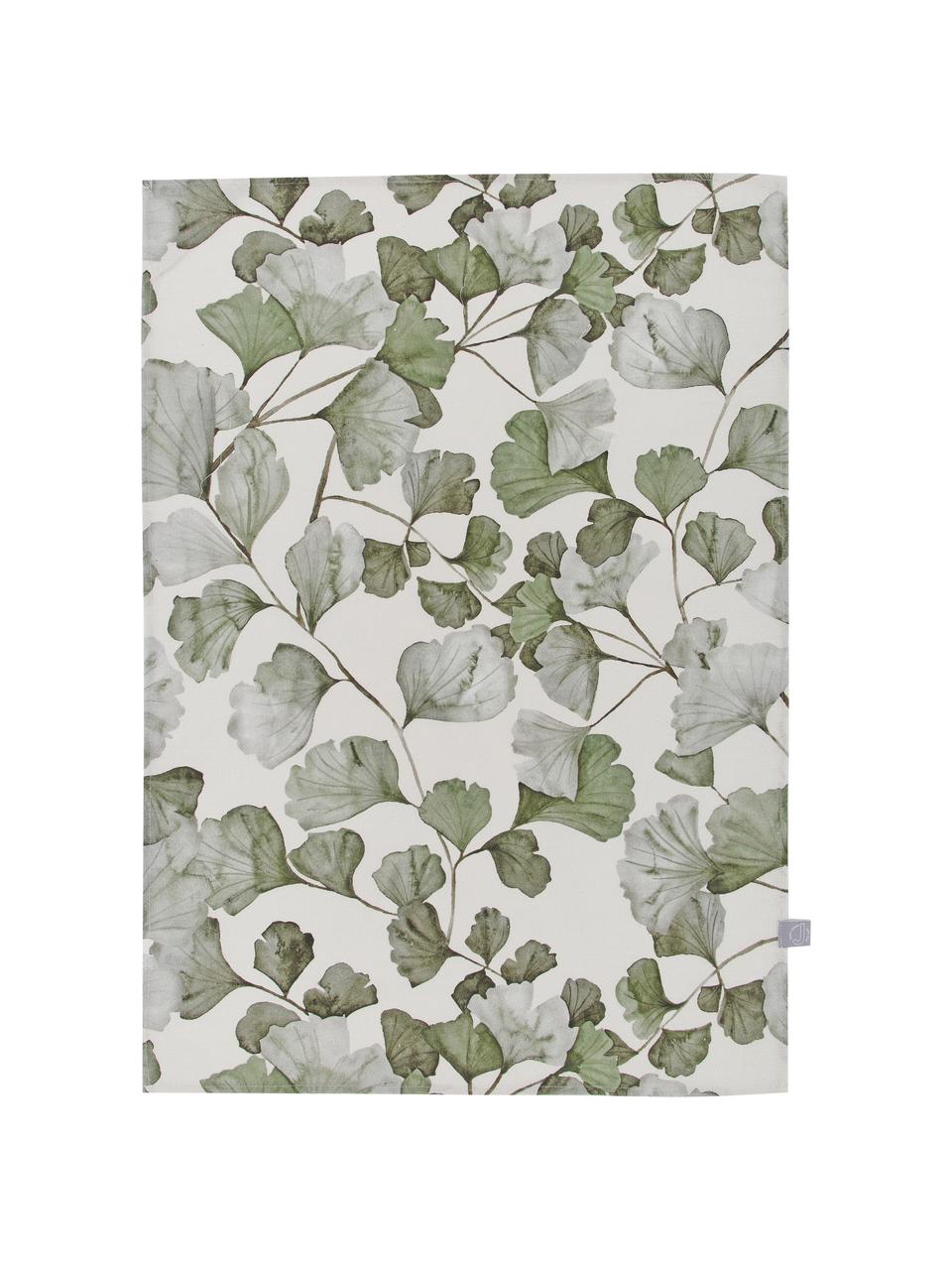 Bavlněné utěrky s motivy listů ginkgo biloba Gigi, 2 ks, 100 % bavlna, Béžová, zelená, Š 50 cm, D 70 cm