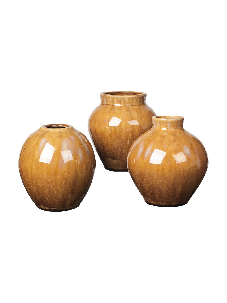 Set 3 vasi in ceramica Ingrid, Ceramica, Tonalità marrone, Ø 14 x Alt. 15 cm