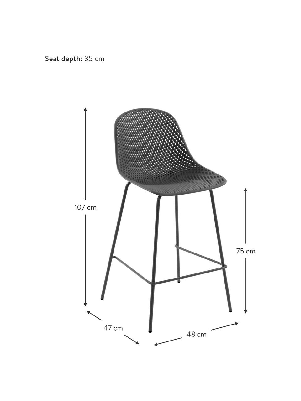 Stołek barowy z metalu Quinby, Stelaż: metal lakierowany, Ciemny szary, S 48 x W 107 cm