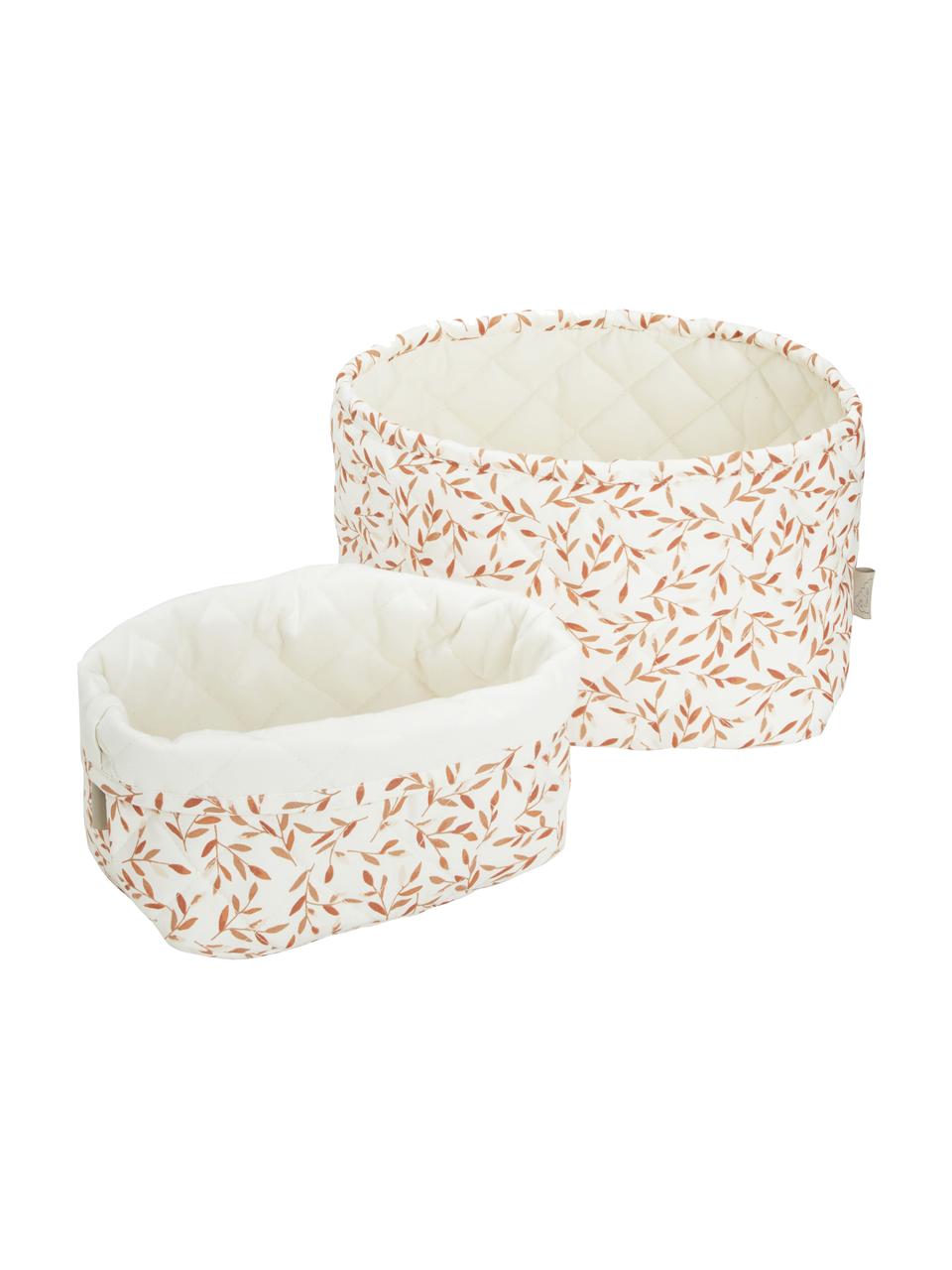 Corbeille de rangement en coton bio Leaves, 2 élém., Couleur crème, orange, Lot de différentes tailles