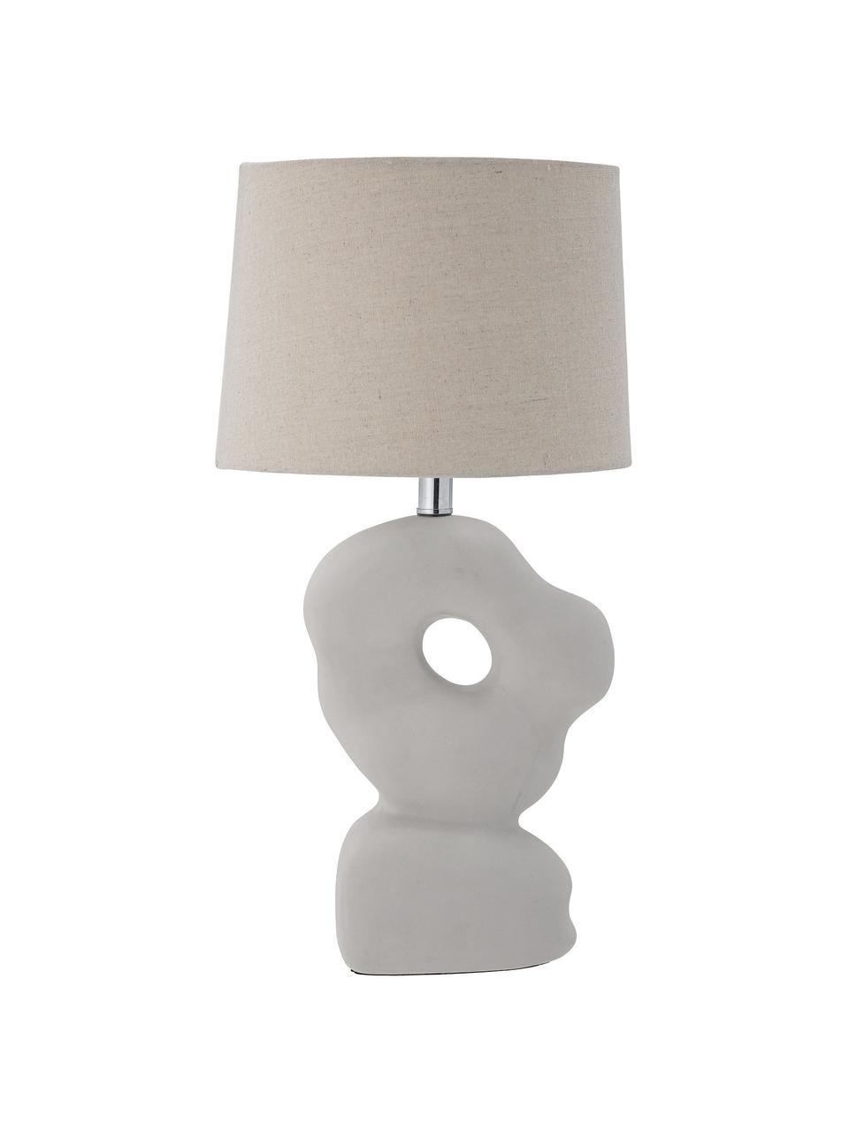 Große Keramik-Tischlampe Cathy mit Leinenschirm, Lampenschirm: Leinen, Lampenfuß: Keramik, Beige, Weiß, Ø 31 x H 53 cm