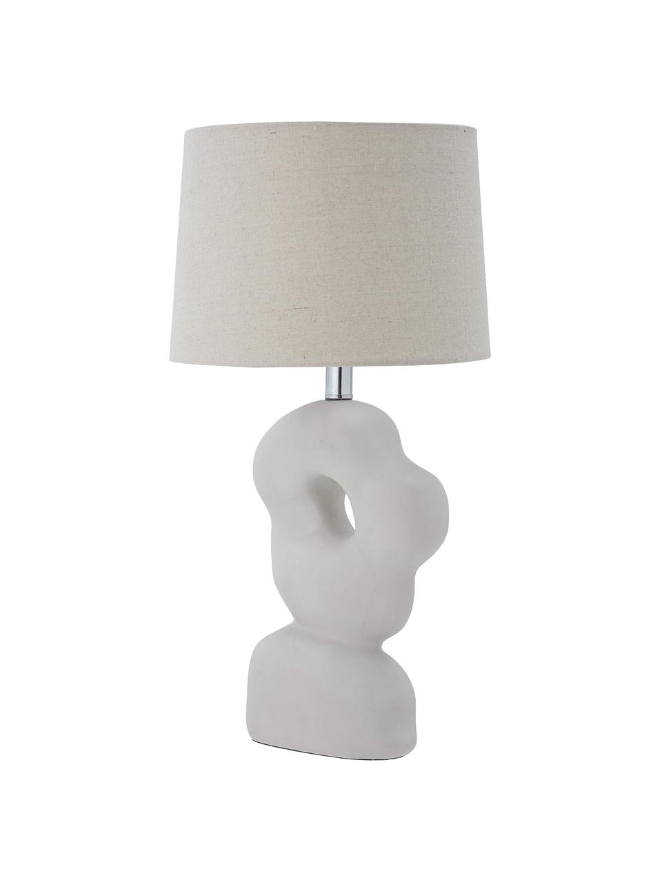 Lámpara de mesa grande Cathy, Pantalla: lino, Cable: plástico, Beige, blanco, Ø 31 x Al 53 cm