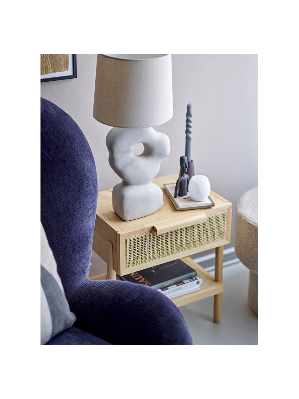 Große Keramik-Tischlampe Cathy mit Leinenschirm, Lampenschirm: Leinen, Lampenfuß: Keramik, Beige, Weiß, Ø 31 x H 53 cm