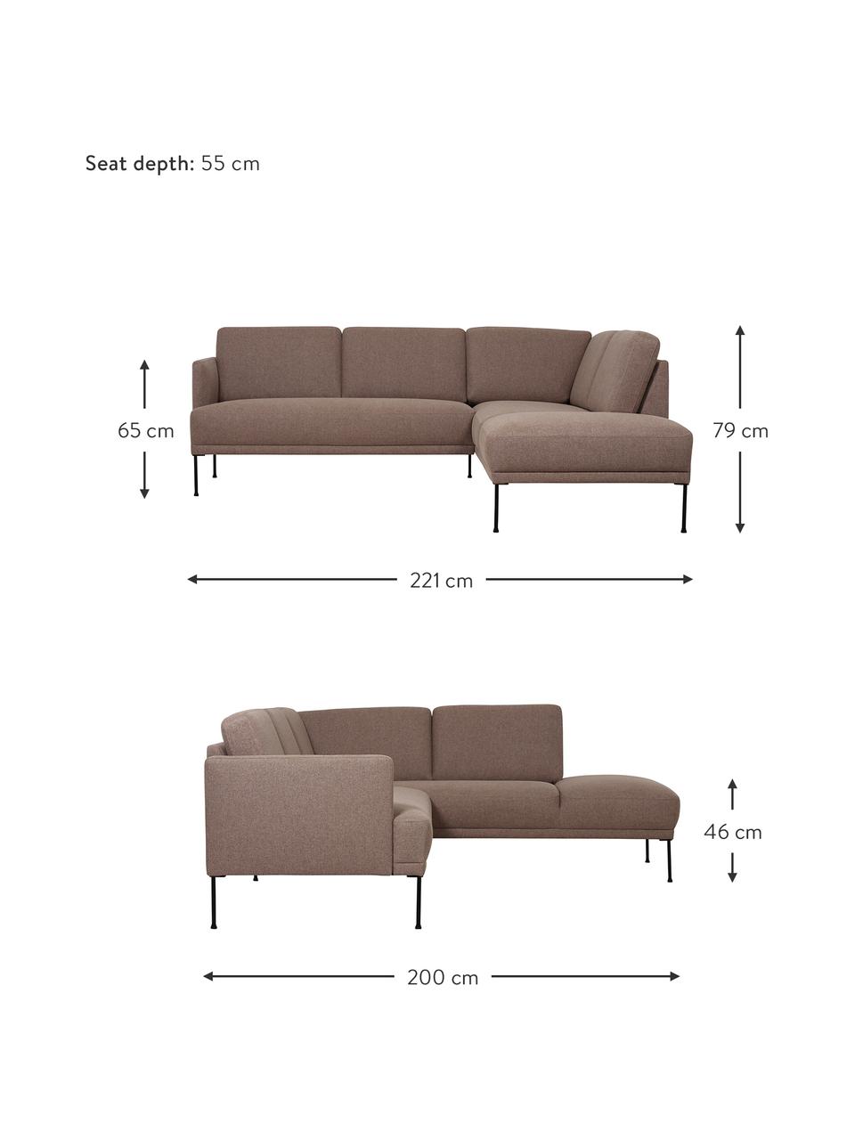 Sofa narożna Fluente, Tapicerka: 100% poliester Dzięki tka, Stelaż: lite drewno sosnowe, Nogi: metal malowany proszkowo, Nugatowa tkanina, S 221 x G 200 cm, lewostronna