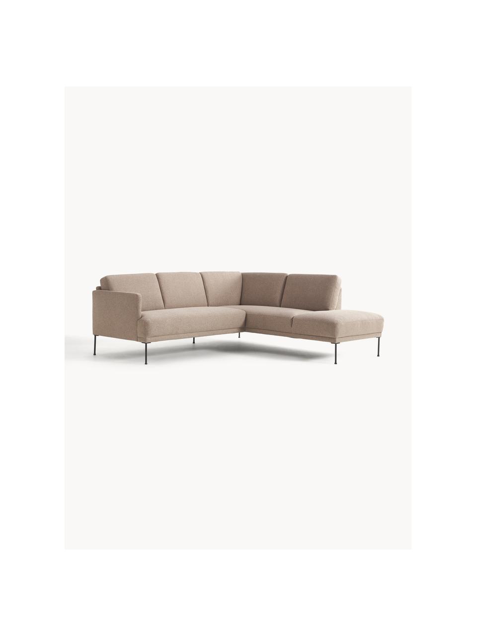 Sofa narożna Fluente, Tapicerka: 100% poliester Dzięki tka, Stelaż: lite drewno sosnowe, Nogi: metal malowany proszkowo , Taupe tkanina, S 221 x G 200 cm, lewostronna