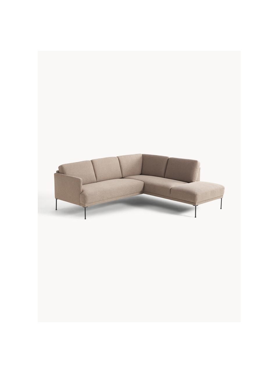 Sofa narożna Fluente, Tapicerka: 100% poliester Dzięki tka, Stelaż: lite drewno sosnowe, Nogi: metal malowany proszkowo , Taupe tkanina, S 221 x G 200 cm, lewostronna