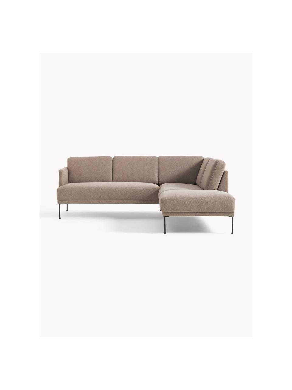 Sofa narożna Fluente, Tapicerka: 100% poliester Dzięki tka, Stelaż: lite drewno sosnowe, Nogi: metal malowany proszkowo , Taupe tkanina, S 221 x G 200 cm, lewostronna