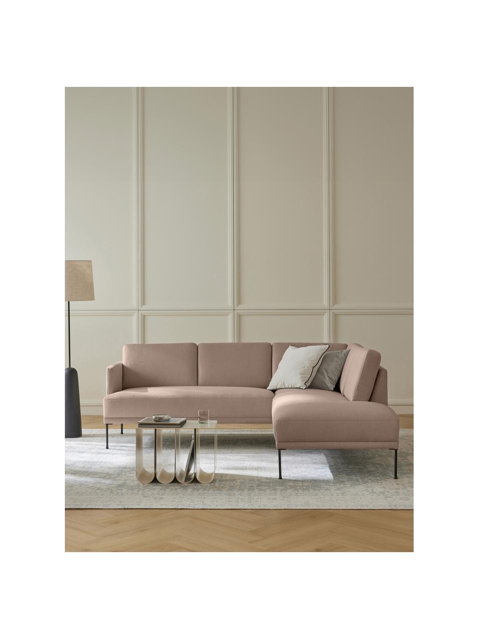 Divano angolare Fluente, Rivestimento: 100% poliestere Con 115.0, Struttura: legno di pino massiccio, Piedini: metallo verniciato a polv, Tessuto taupe, Larg. 221 x Prof. 200 cm, chaise longue a sinistra