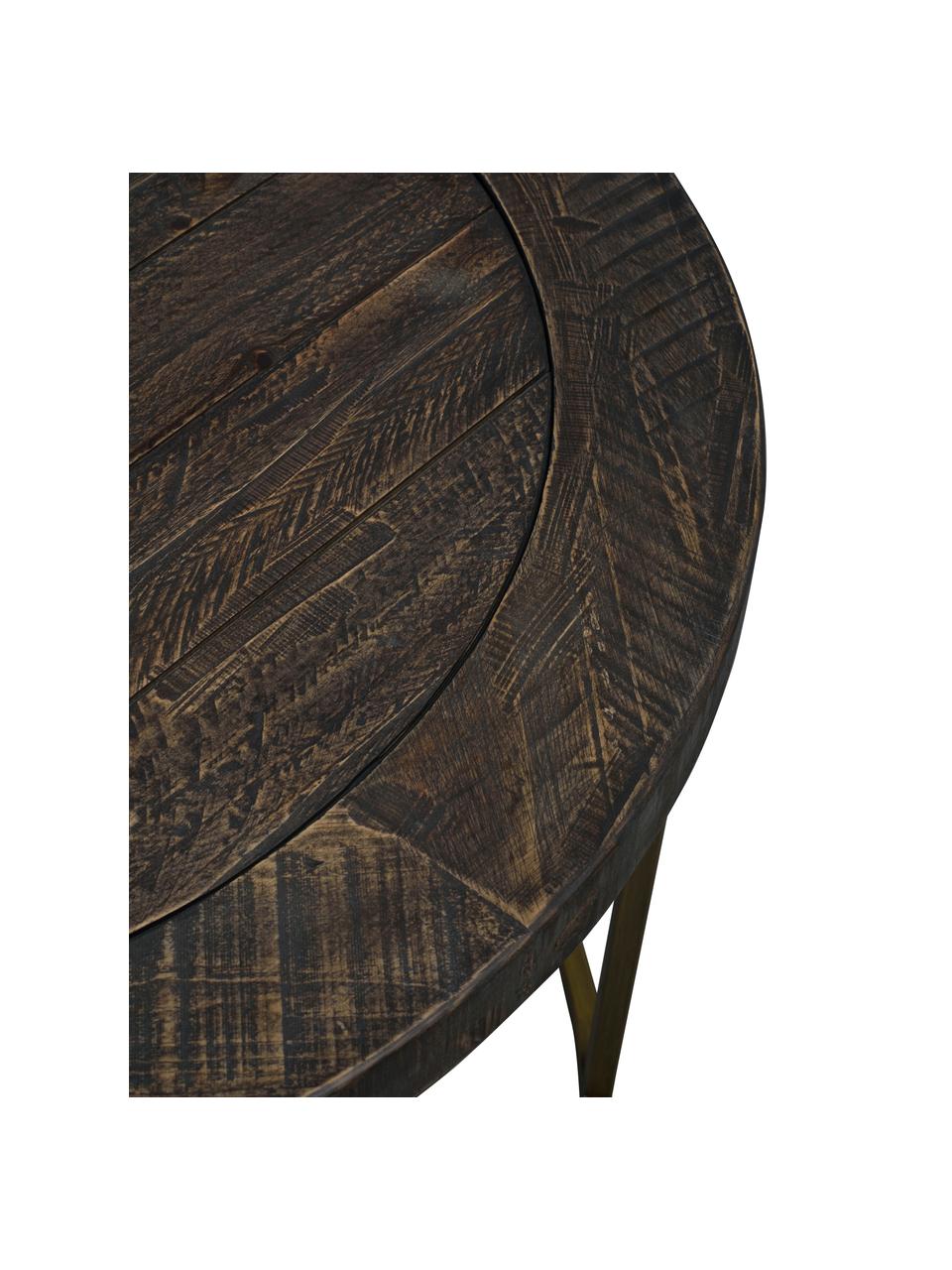 Stolik kawowy w stylu industrialnym Dalton, Blat: drewno sosnowe, barwione,, Stelaż: metal lakierowany, Szarobrązowy, odcienie mosiądzu, Ø 80 x W 53 cm