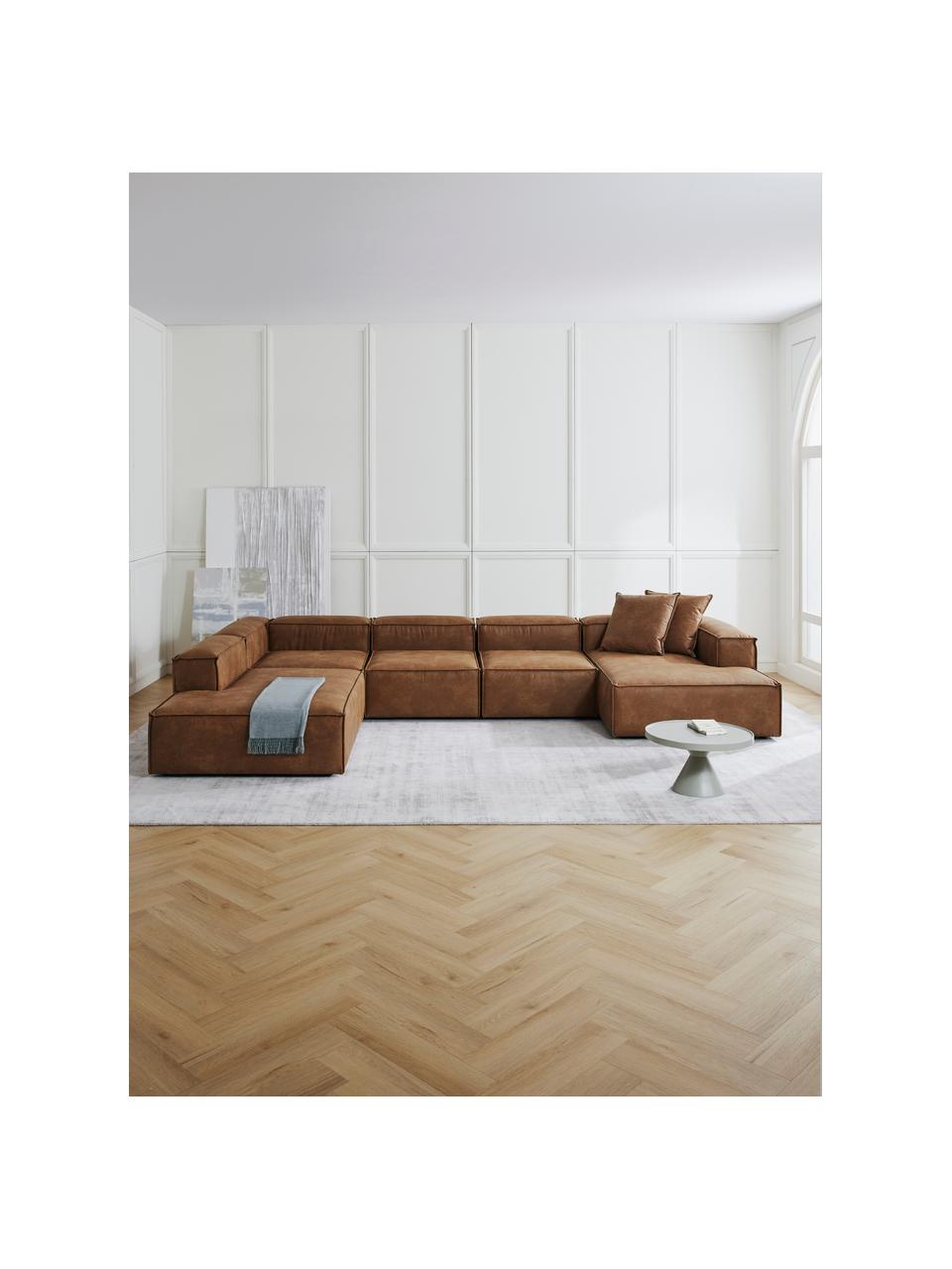 Divano angolare componibile in pelle riciclata Lennon, Rivestimento: pelle riciclata (70 % pel, Rivestimento: imbottitura in schiuma co, Pelle marrone, Larg. 418 x Alt. 68 cm, angolo a sinistra