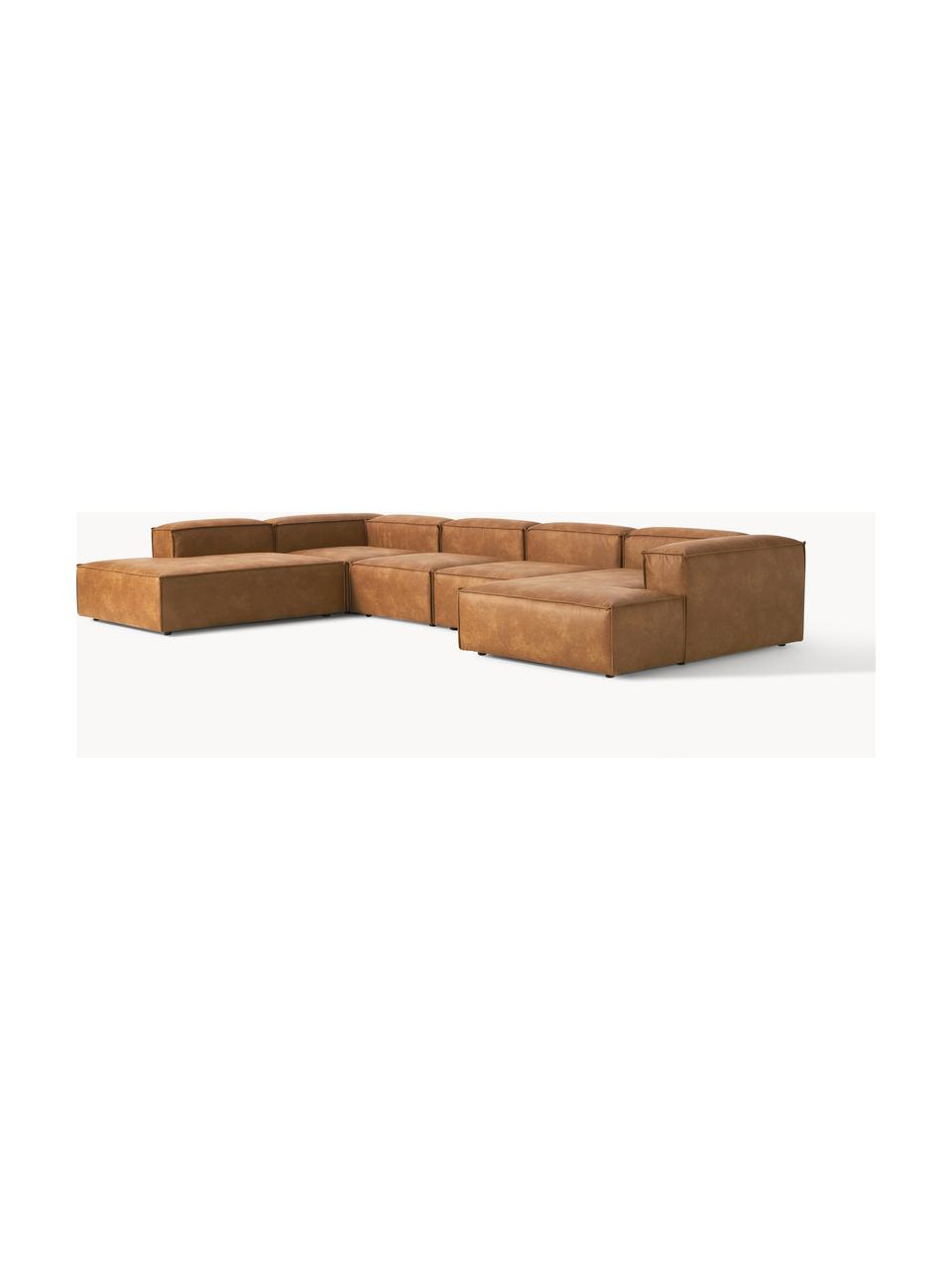 Modulare Wohnlandschaft Lennon aus recyceltem Leder, Bezug: Recyceltes Leder (70 % Le, Gestell: Massives Holz, Sperrholz, Leder Braun, B 418 x T 269 cm, Eckteil rechts