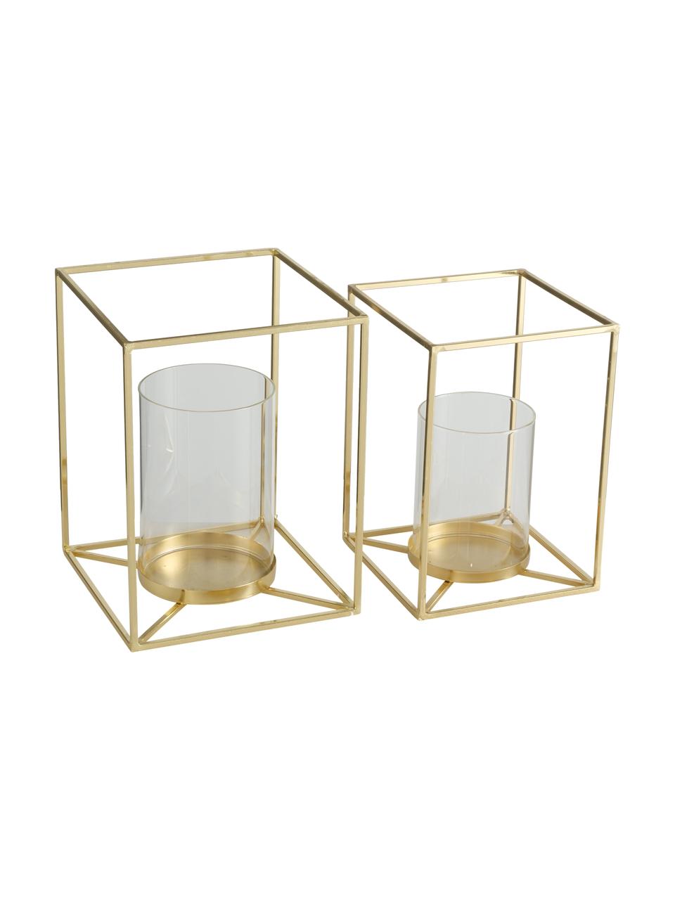 Windlichter-Set Josi, 2-tlg., Gestell: Aluminium, Windlicht: Glas, Goldfarben, Set mit verschiedenen Größen