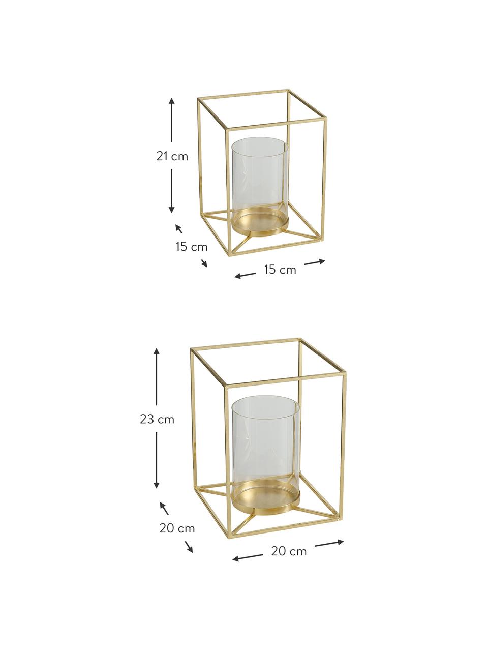 Portavelas Josi, 2 uds., Estructura: aluminio, Portavelas: vidrio, Dorado, Set de diferentes tamaños