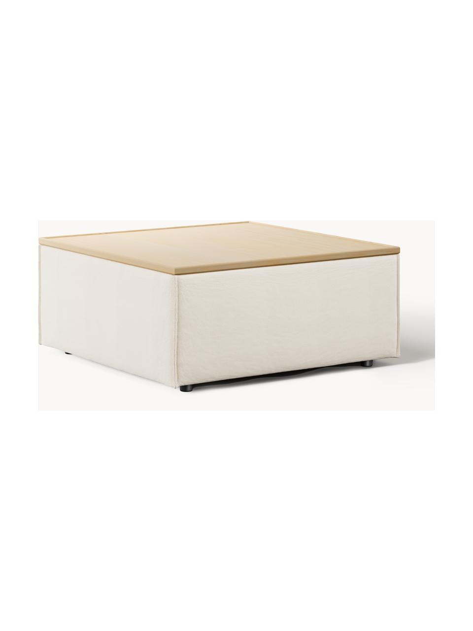 Sofa-Hocker Lennon mit Stauraum, Bezug: 100 % Polyester Der strap, Tablett: Eichenholz, Spannplatte m, Gestell: Spanplatte, mitteldichte , Webstoff Off White, helles Eichenholz, B 88 x T 88 cm