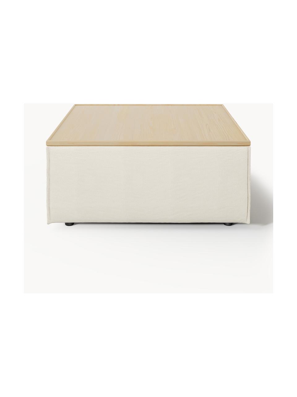 Sofa-Hocker Lennon mit Stauraum, Bezug: 100 % Polyester Der strap, Tablett: Eichenholz, Spannplatte m, Gestell: Spanplatte, mitteldichte , Webstoff Off White, helles Eichenholz, B 88 x T 88 cm