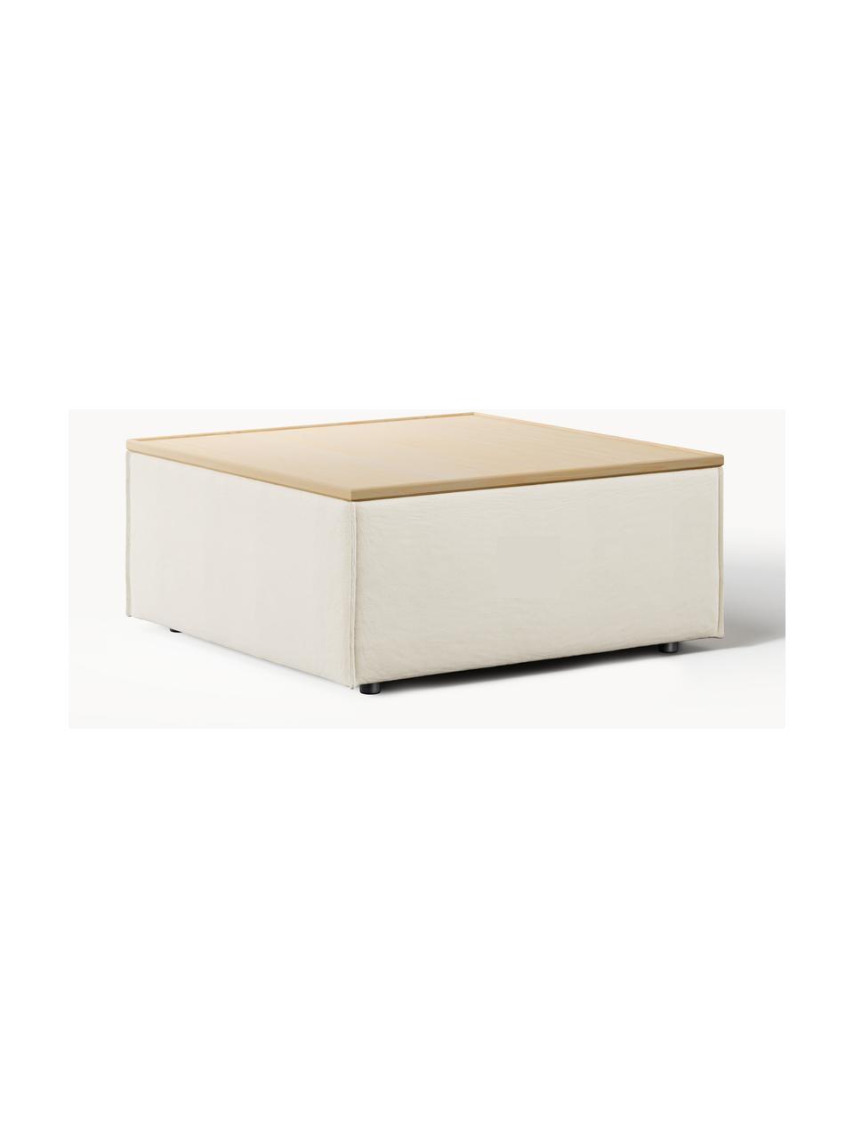 Sofa-Hocker Lennon mit Stauraum, Bezug: 100 % Polyester Der strap, Tablett: Eichenholz, Spannplatte m, Gestell: Spanplatte, mitteldichte , Webstoff Off White, helles Eichenholz, B 88 x T 88 cm