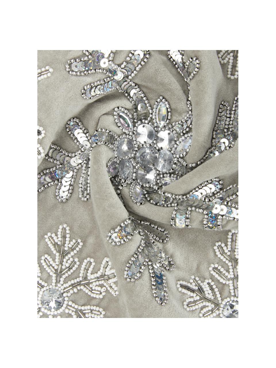 Geborduurde fluwelen kussenhoes Snowflake in grijs, Fluweel (100% katoen), Grijs, 45 x 45 cm