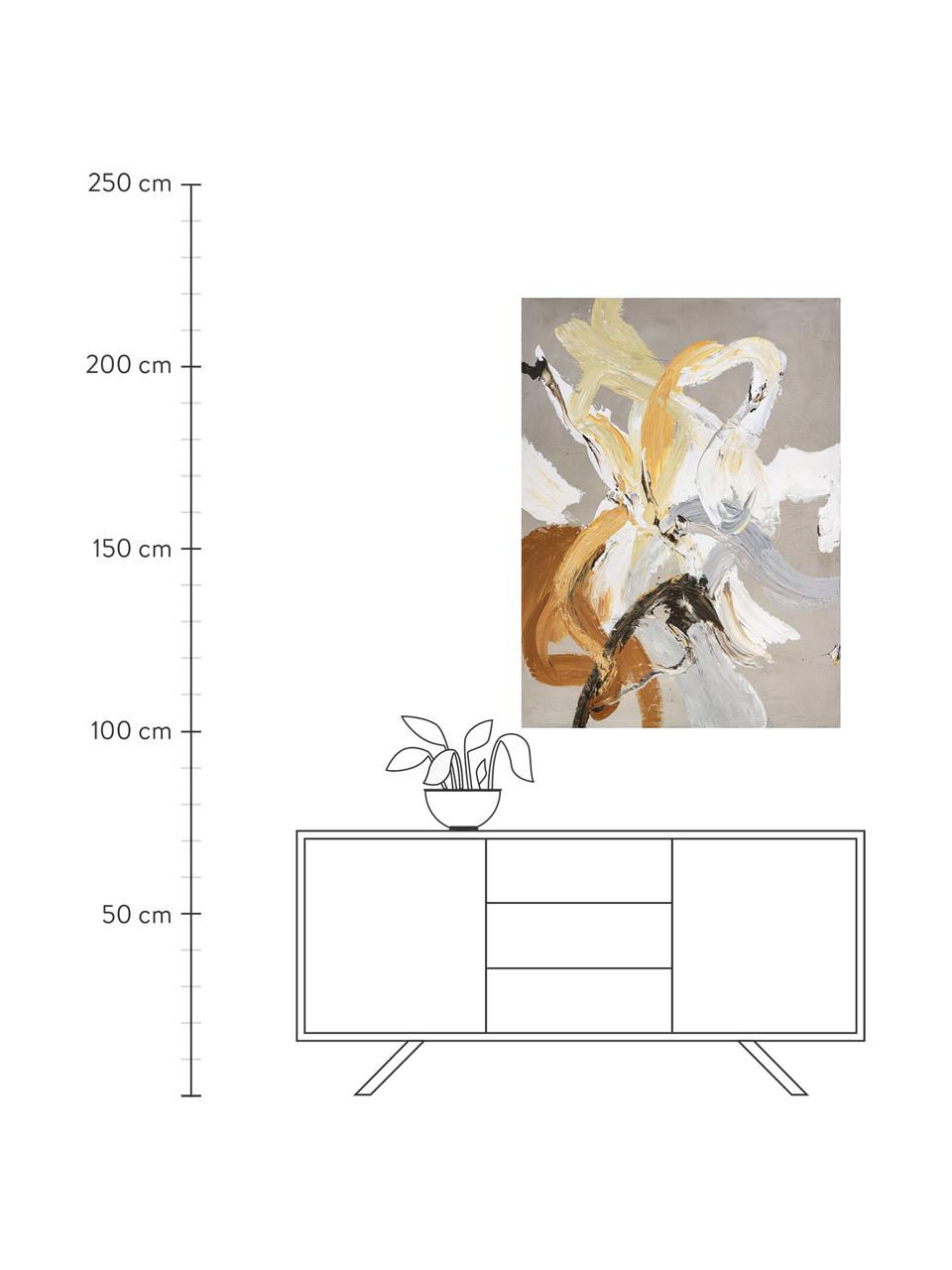 Ručne maľované plátno Go Ahead, Žltá, hnedá, sivá, biela, svetlobéžová, Š 88 x V 118 cm
