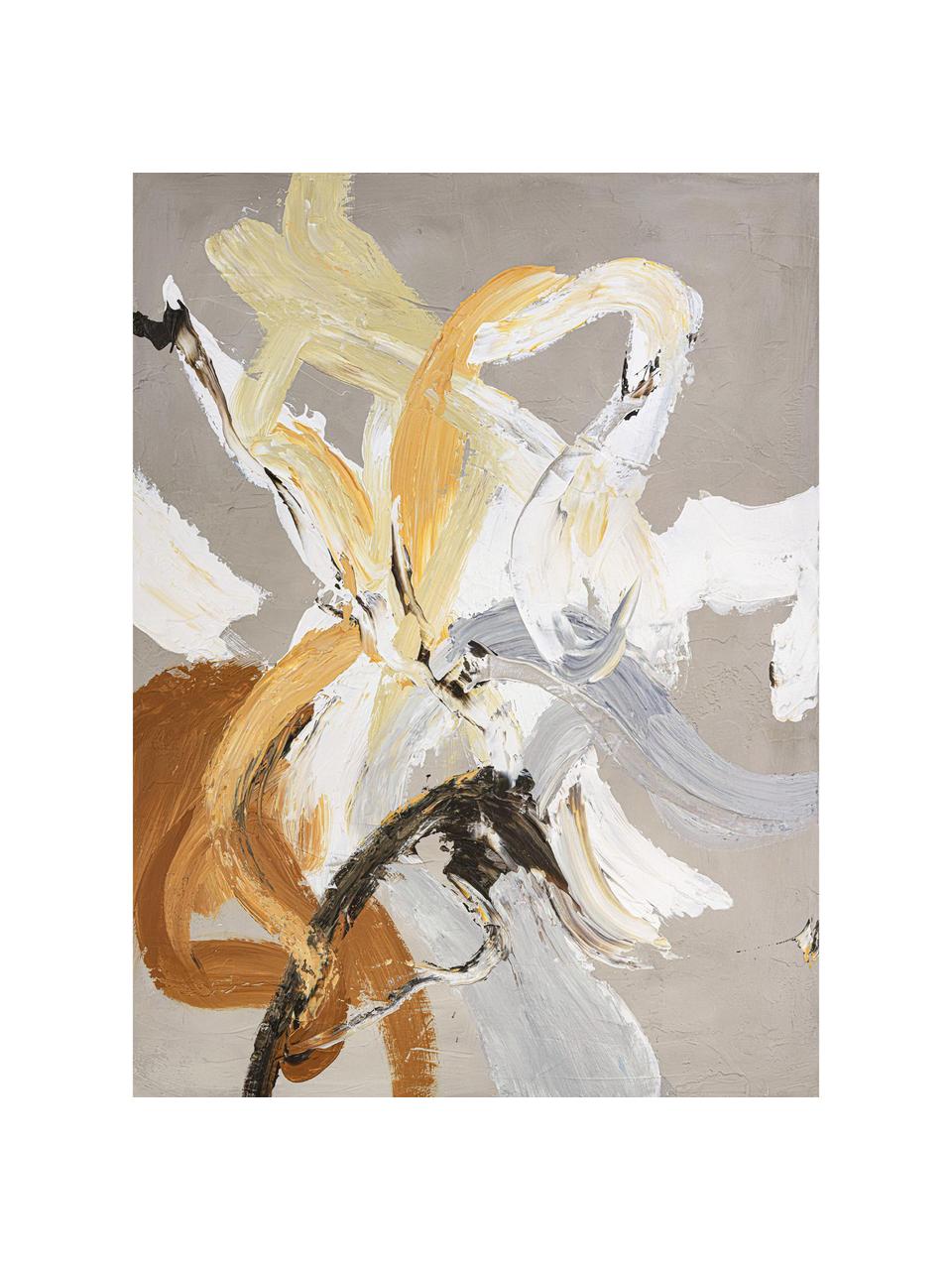 Ręcznie malowany obraz na płótnie Go Ahead, Odcienie żółtego, odcienie szarego, biały, brązowy, S 88 x W 118 cm
