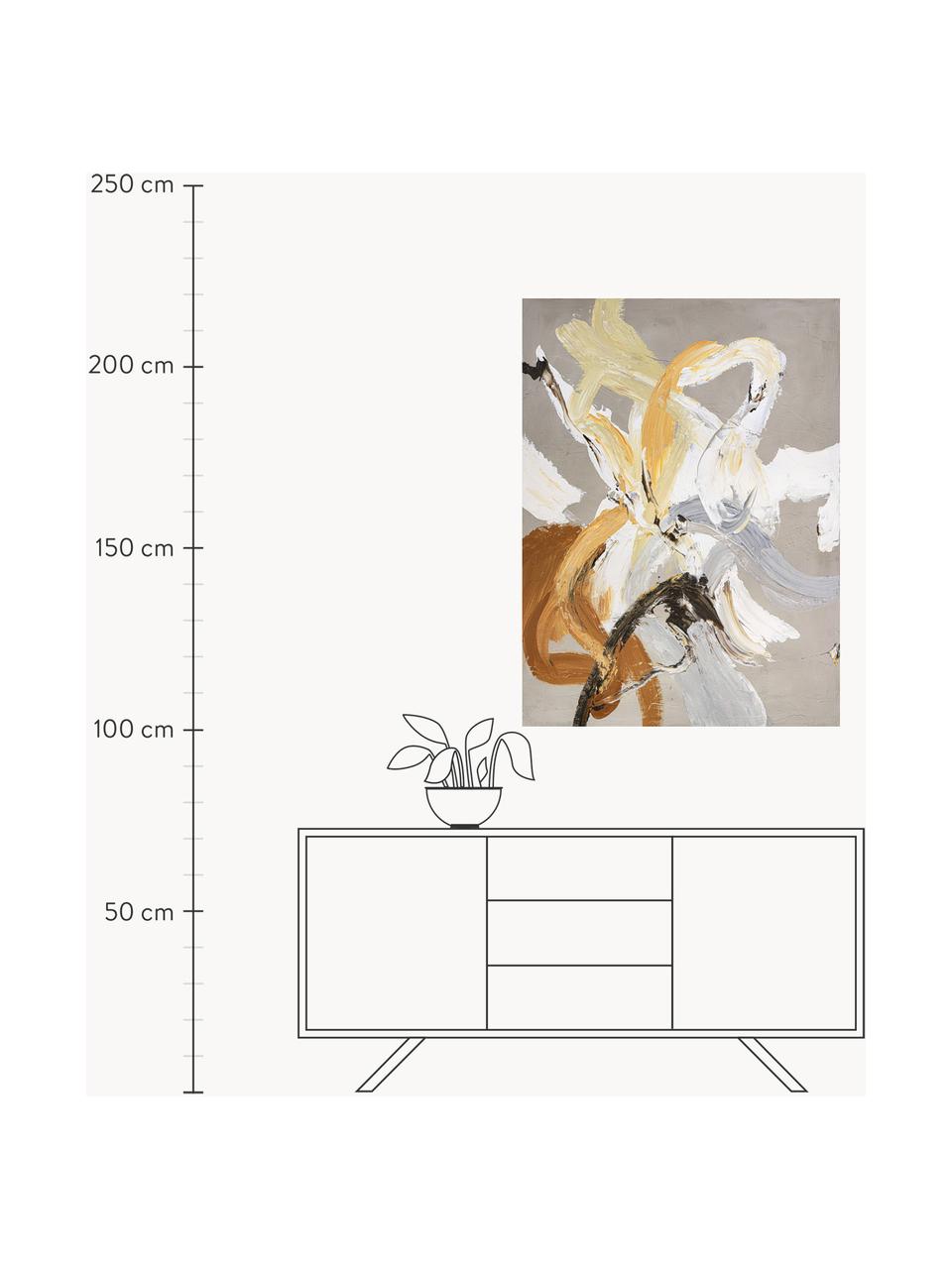 Quadro su tela dipinto a mano Go Ahead, Tonalità gialle, tonalità grigie, bianco, marrone, Larg. 88 x Alt. 118 cm