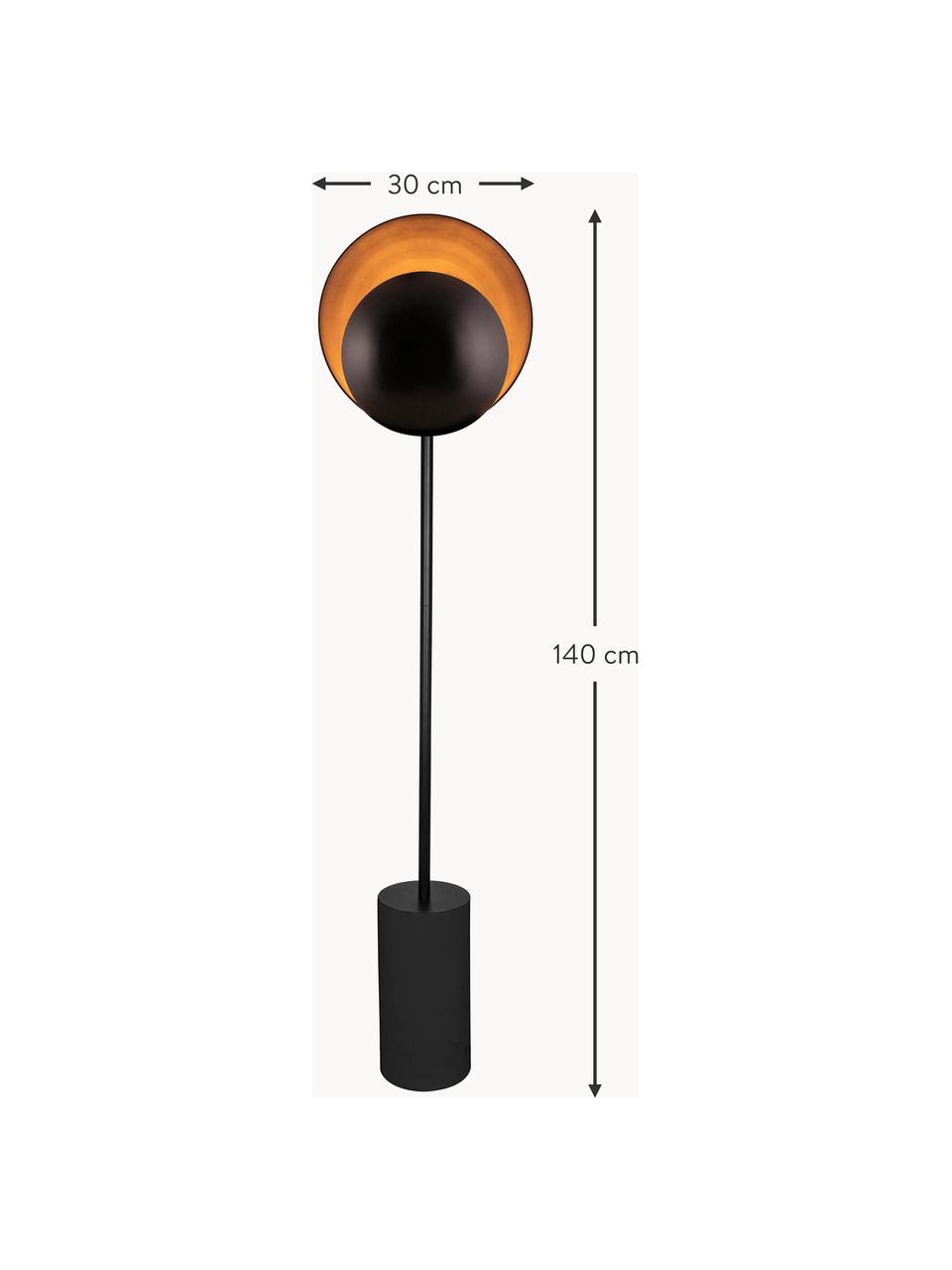 Design Stehlampe Orbit, Lampenschirm: Metall, beschichtet, Schwarz, Goldfarben, H 140 cm