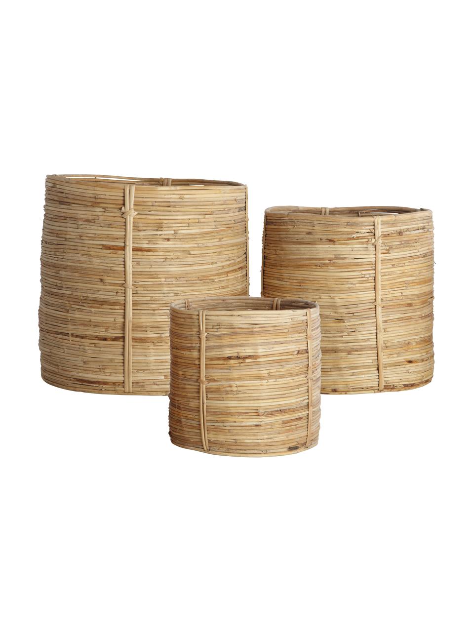 Komplet koszy do przechowywania Chaka, 3 elem., Rattan, drewno bambusowe, Brązowy, Komplet z różnymi rozmiarami
